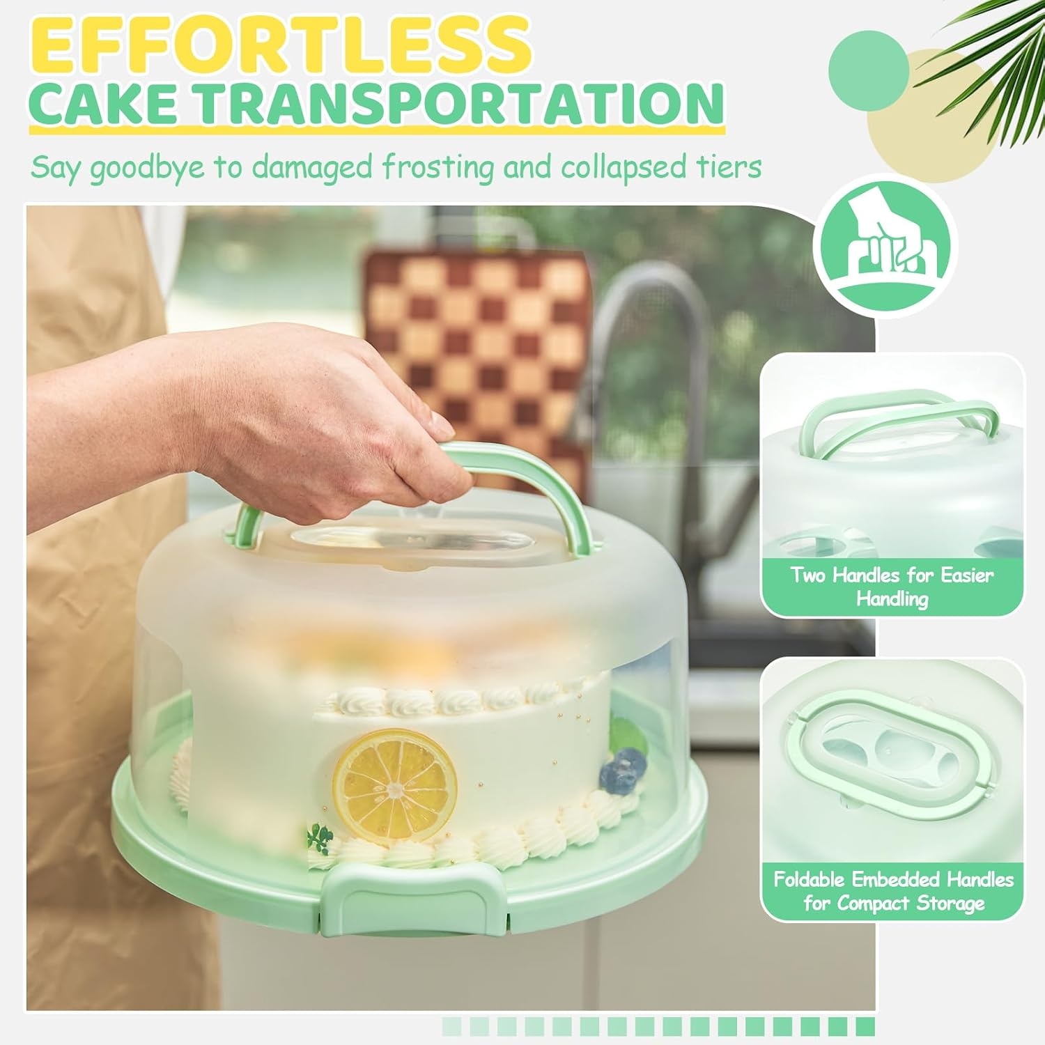 image:imageOhuhu Cake Holder BPAFree Cake Carrier with Lid and Handle Cake Transport Container Portable Cake Keeper Two Sided Base for Pies Cookies Nuts Fruit etc Suitable for 10 inch Cake GiftsGreen
