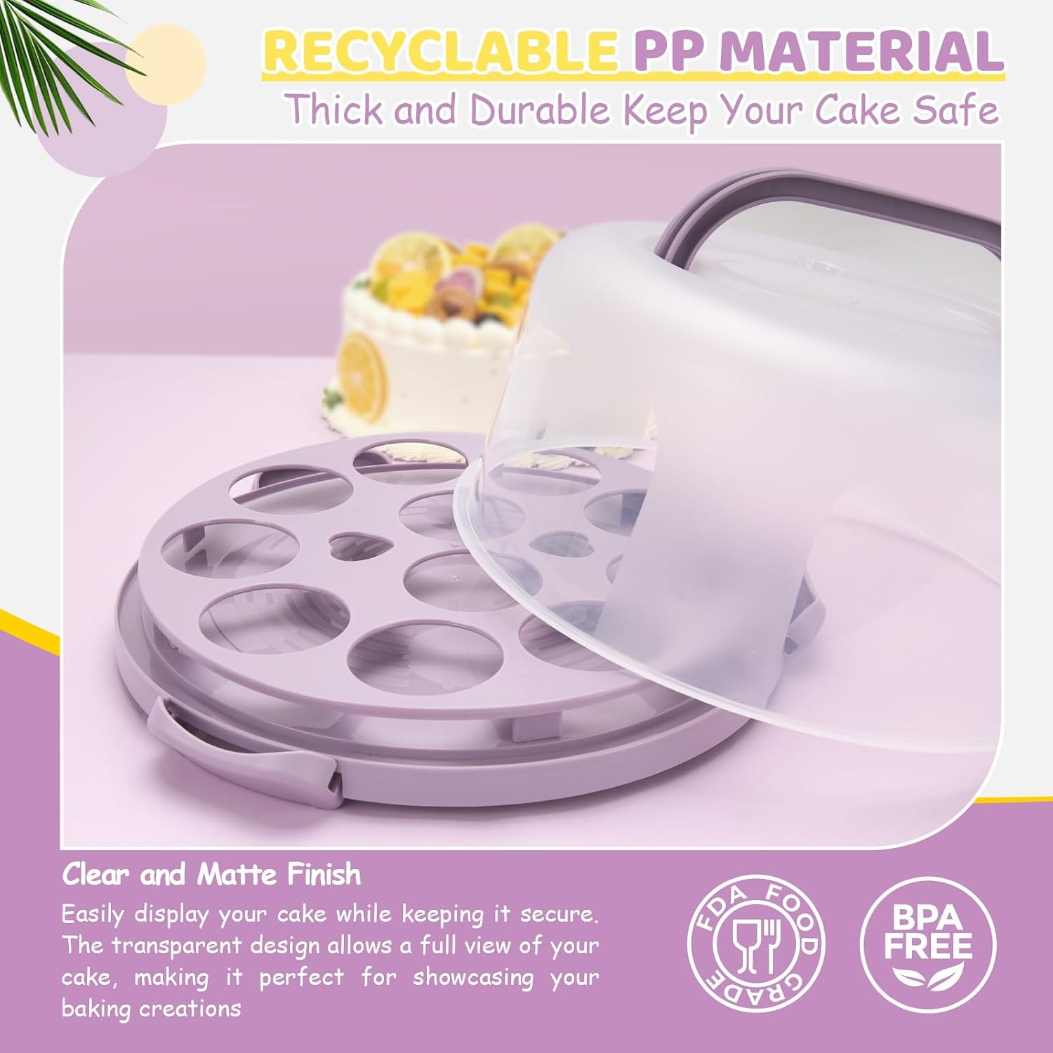 image:imageOhuhu Cake Holder BPAFree Cake Carrier with Lid and Handle Cake Transport Container Portable Cake Keeper Two Sided Base for Pies Cookies Nuts Fruit etc Suitable for 10 inch Cake GiftsPurple