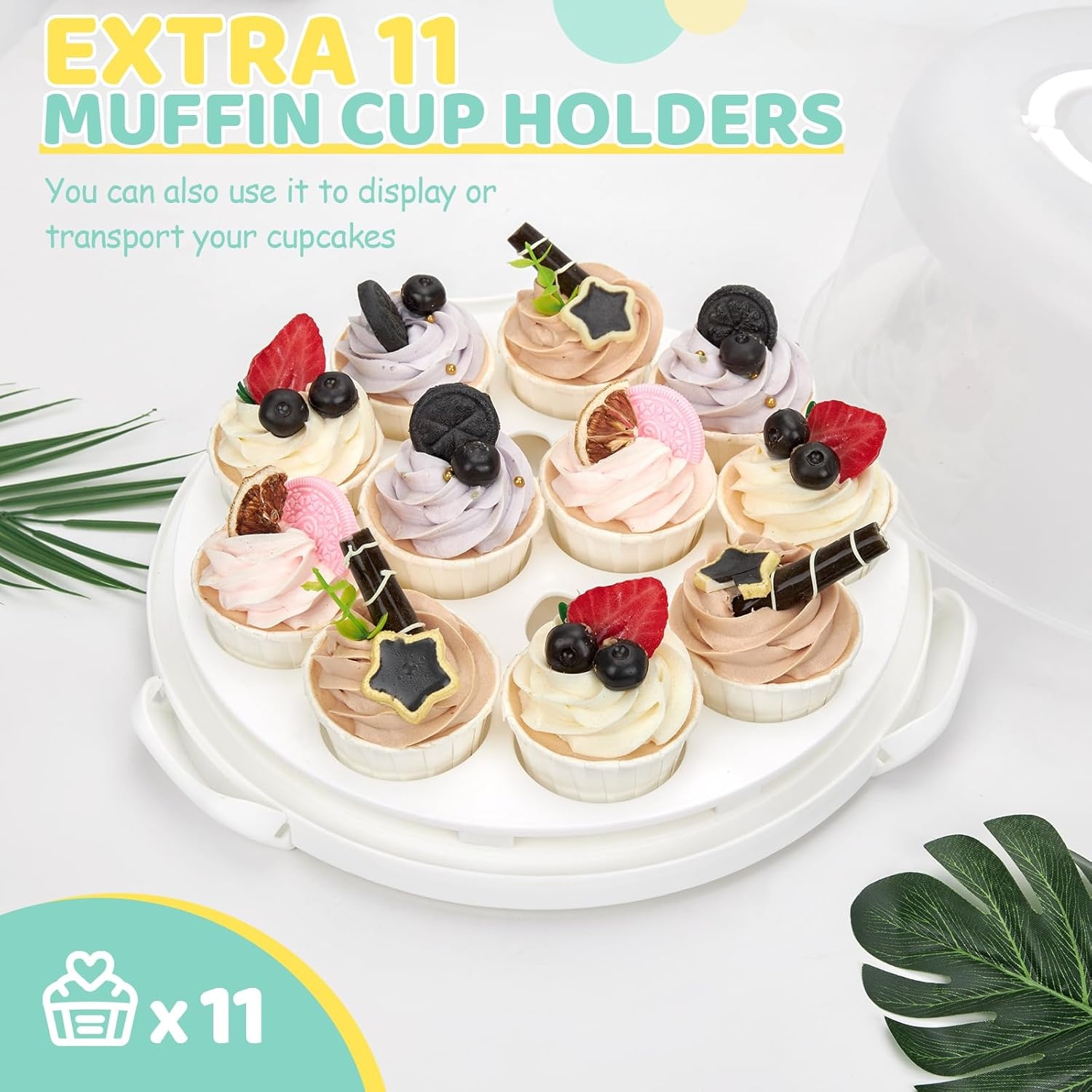 image:imageOhuhu Cake Holder BPAFree Cake Carrier with Lid and Handle Cake Transport Container Portable Cake Keeper Two Sided Base for Pies Cookies Nuts Fruit etc Suitable for 10 inch Cake GiftsWhite
