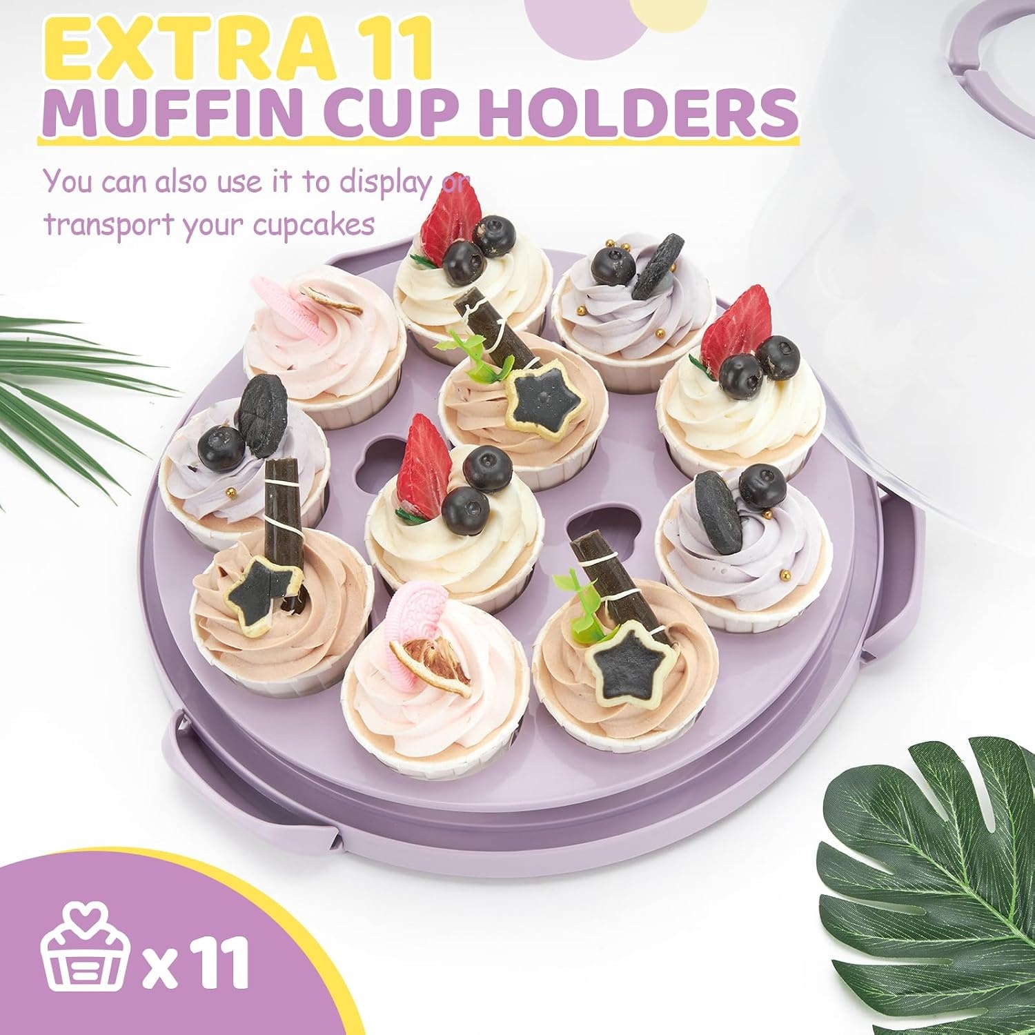 image:imageOhuhu Cake Holder BPAFree Cake Carrier with Lid and Handle Cake Transport Container Portable Cake Keeper Two Sided Base for Pies Cookies Nuts Fruit etc Suitable for 10 inch Cake GiftsPurple