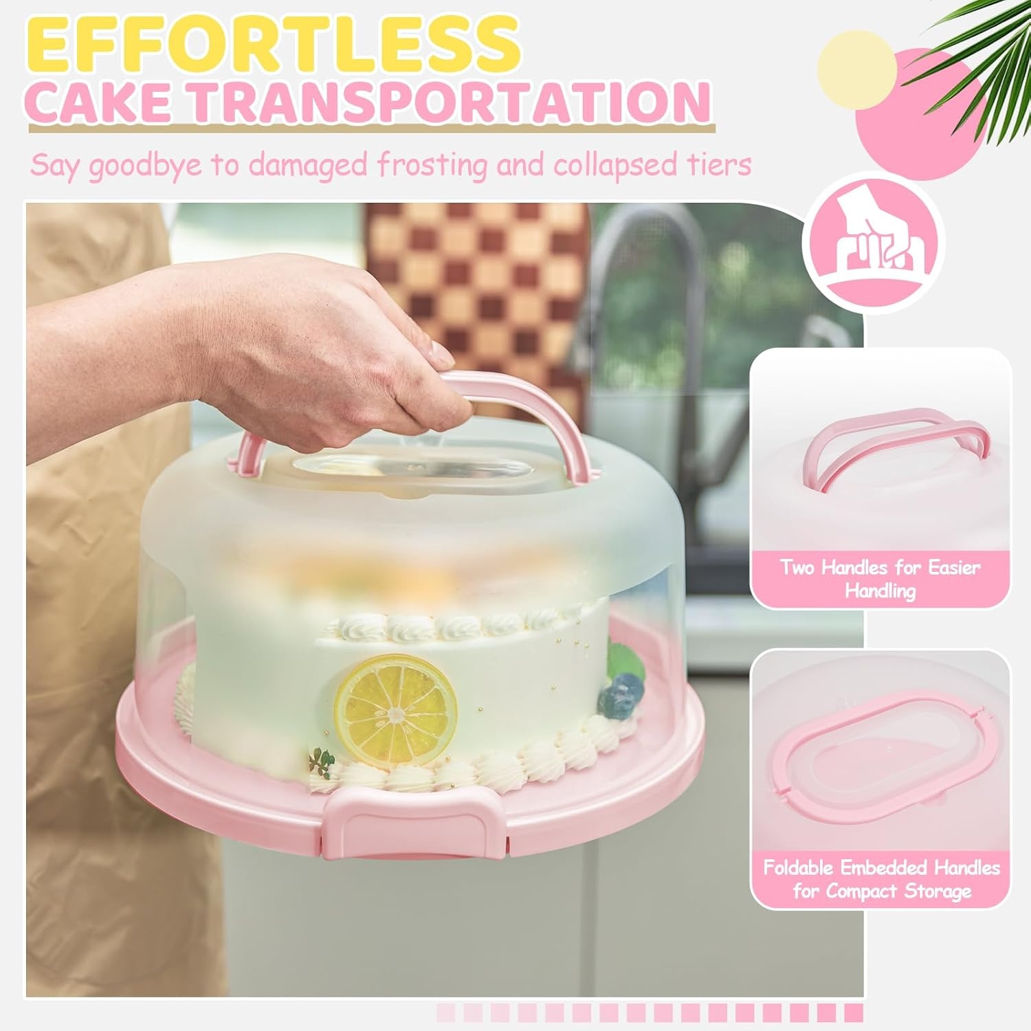 image:imageOhuhu Cake Holder BPAFree Cake Carrier with Lid and Handle Cake Transport Container Portable Cake Keeper Two Sided Base for Pies Cookies Nuts Fruit etc Suitable for 10 inch Cake GiftsPink
