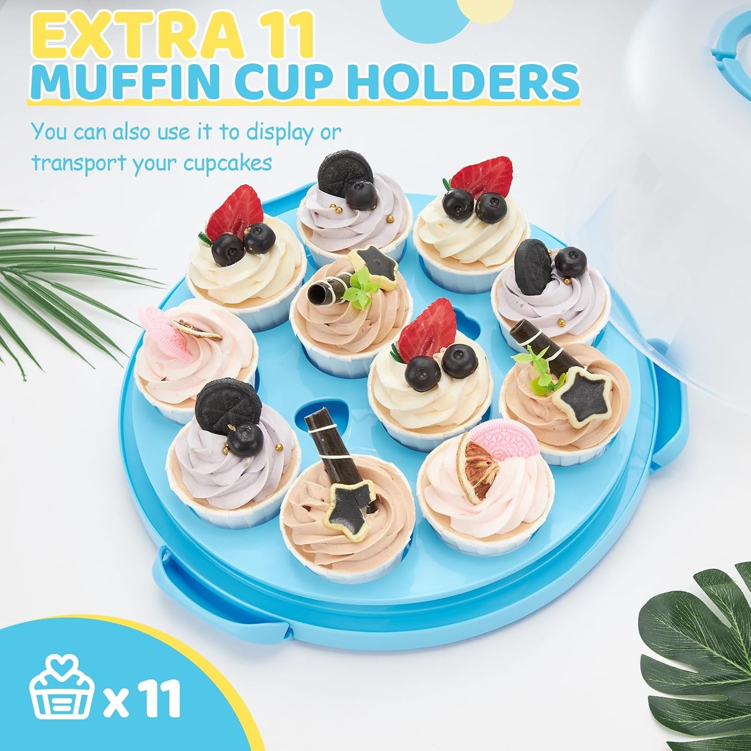 image:imageOhuhu Cake Holder BPAFree Cake Carrier with Lid and Handle Cake Transport Container Portable Cake Keeper Two Sided Base for Pies Cookies Nuts Fruit etc Suitable for 10 inch Cake GiftsBlue