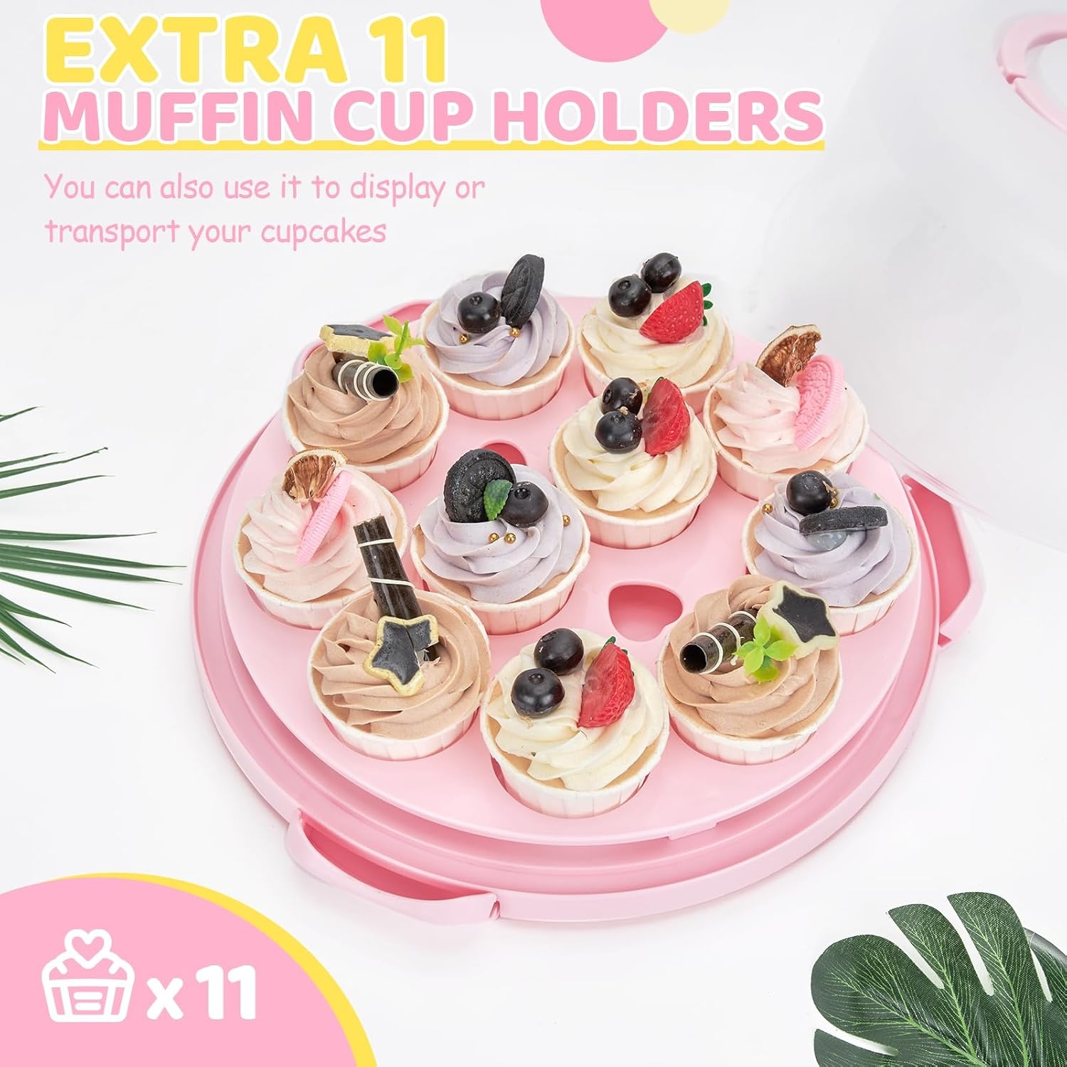 image:imageOhuhu Cake Holder BPAFree Cake Carrier with Lid and Handle Cake Transport Container Portable Cake Keeper Two Sided Base for Pies Cookies Nuts Fruit etc Suitable for 10 inch Cake GiftsPink