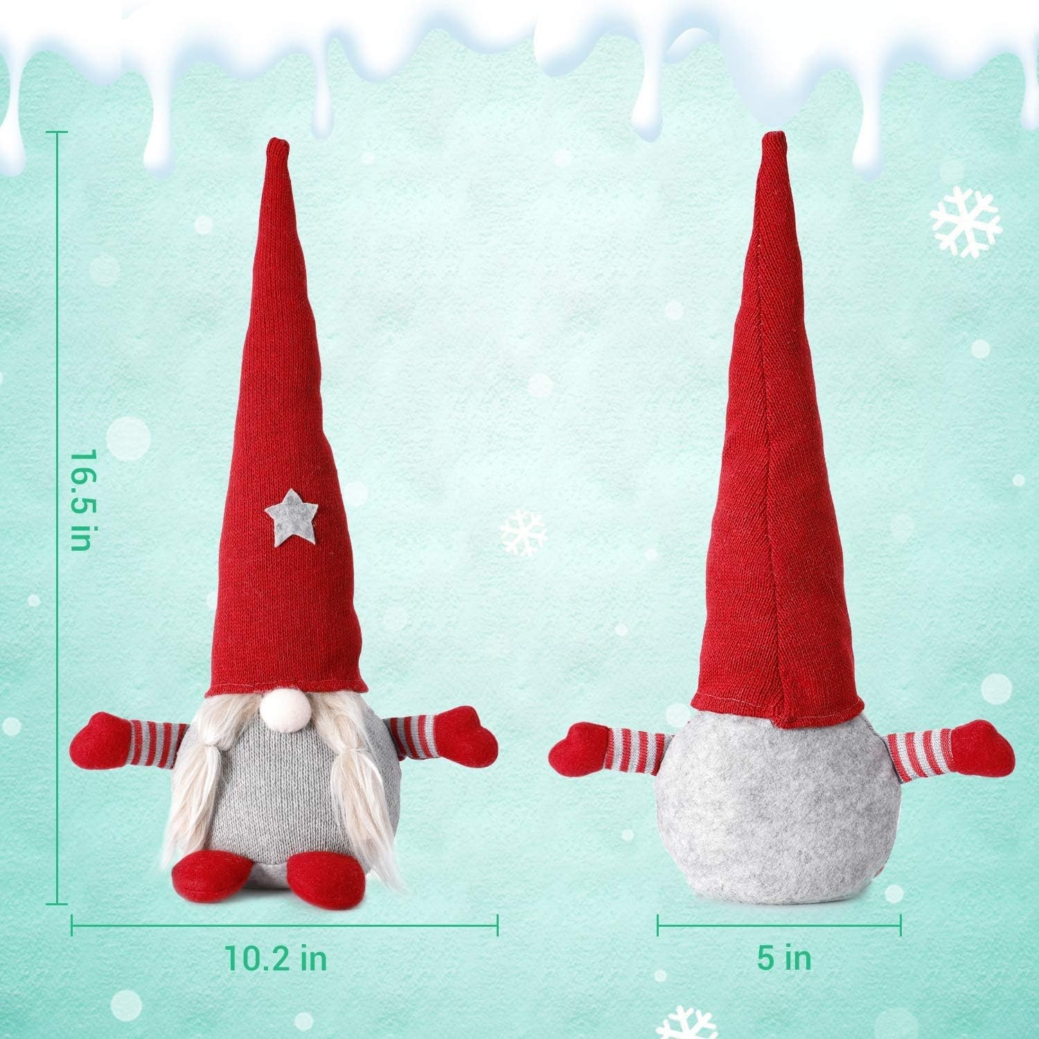 image:imageOhuhu Christmas Gnomes 2 Pack 165 Gnome Christmas Decorations Handmade Swedish Gnome Tomte Nordic Gnome Plush Stuffed Gnome for Xmas Home Table Ornaments Christmas Decorations