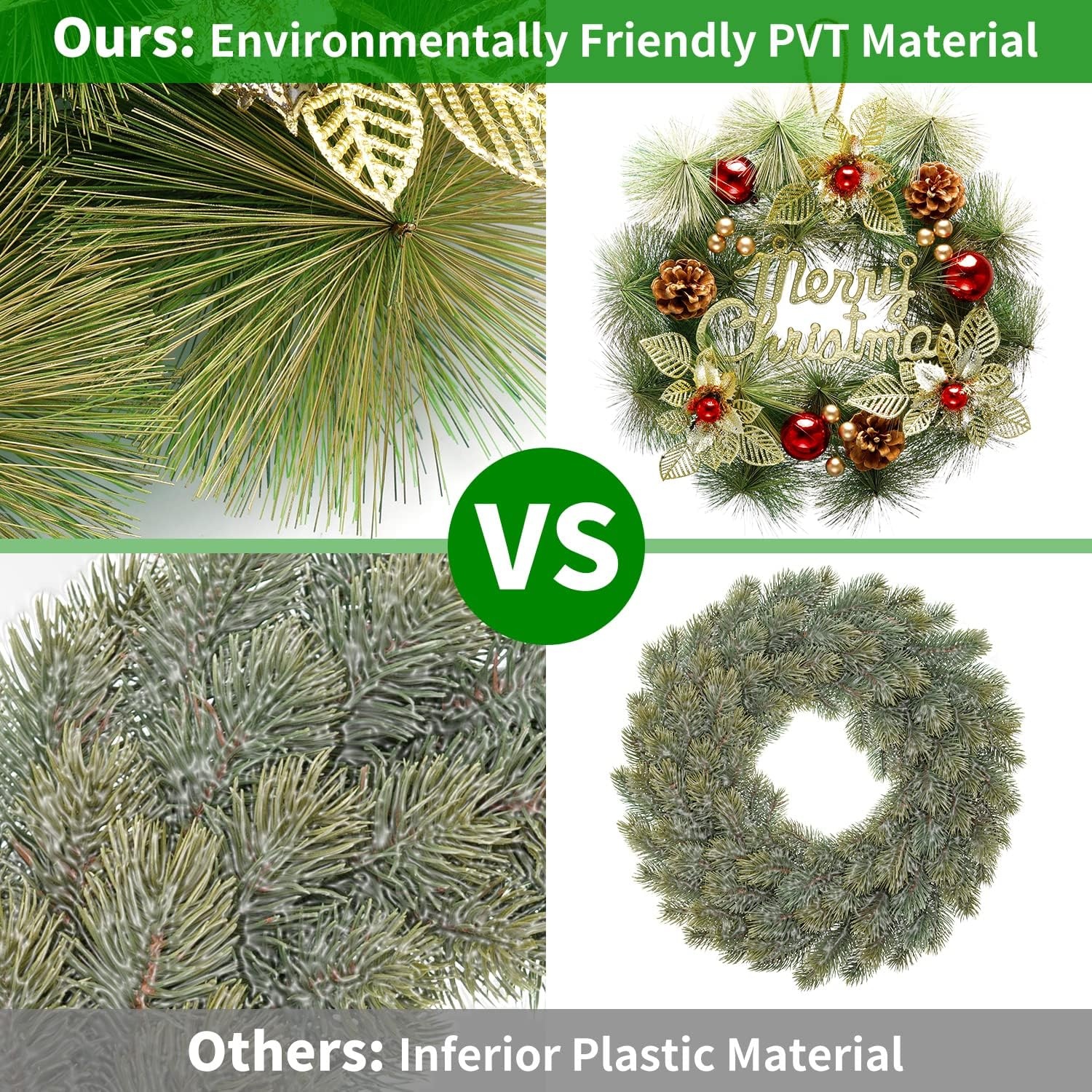 image:imageOhuhu Christmas Wreath Artificial Christmas Wreaths Xmas Pine Wreath Garland Wall Hanging with Gold Leaves Red Balls Pine Cones for Front Door Christmas Decorations