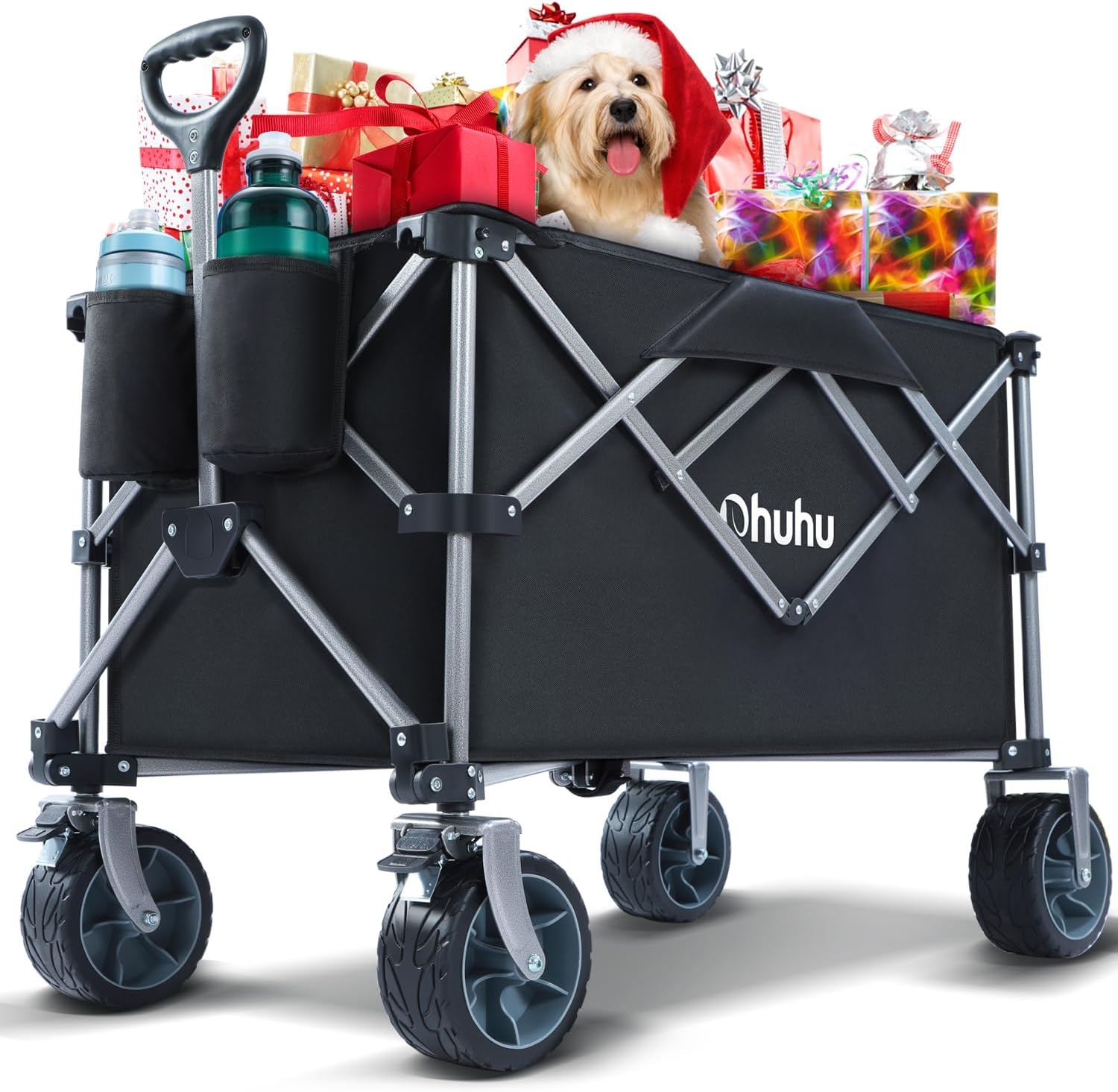 image:imageOhuhu Collapsible Wagon Cart with Big Wheels 200L440LB Capacity Foldable Beach Wagon for Sand Folding Utility Heavy Duty Garden Carts HeavyDuty Grocery Wagons for Sports Camping Picnic Shopping
