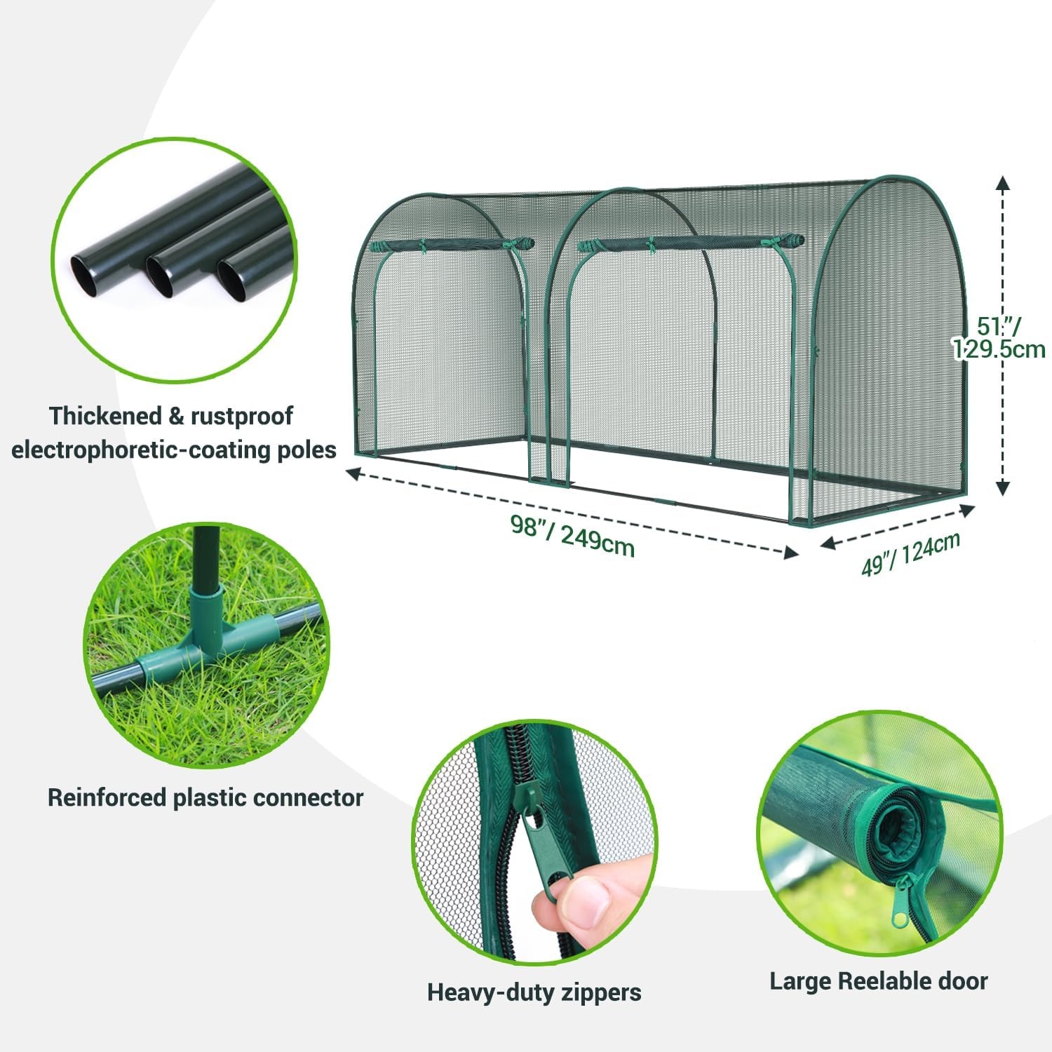 image:imageOhuhu Crop Cages for Garden Plant66x39x53 Ft Plant Protection Tent with Zippered Door Raised Bed Cover Garden Bed Cover with Frame WindResistant Plant Cages for Outdoor Plants8 x 4 x 4