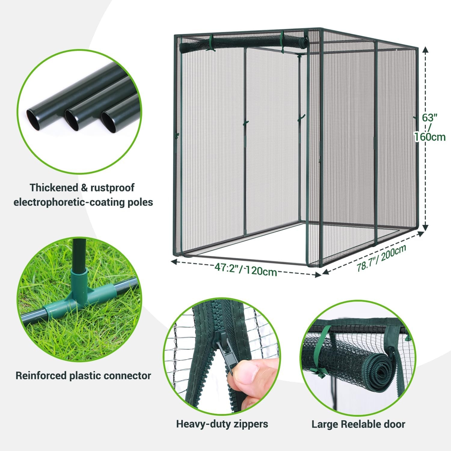 image:imageOhuhu Crop Cages for Garden Plant66x39x53 Ft Plant Protection Tent with Zippered Door Raised Bed Cover Garden Bed Cover with Frame WindResistant Plant Cages for Outdoor Plants66 x 39 x 53