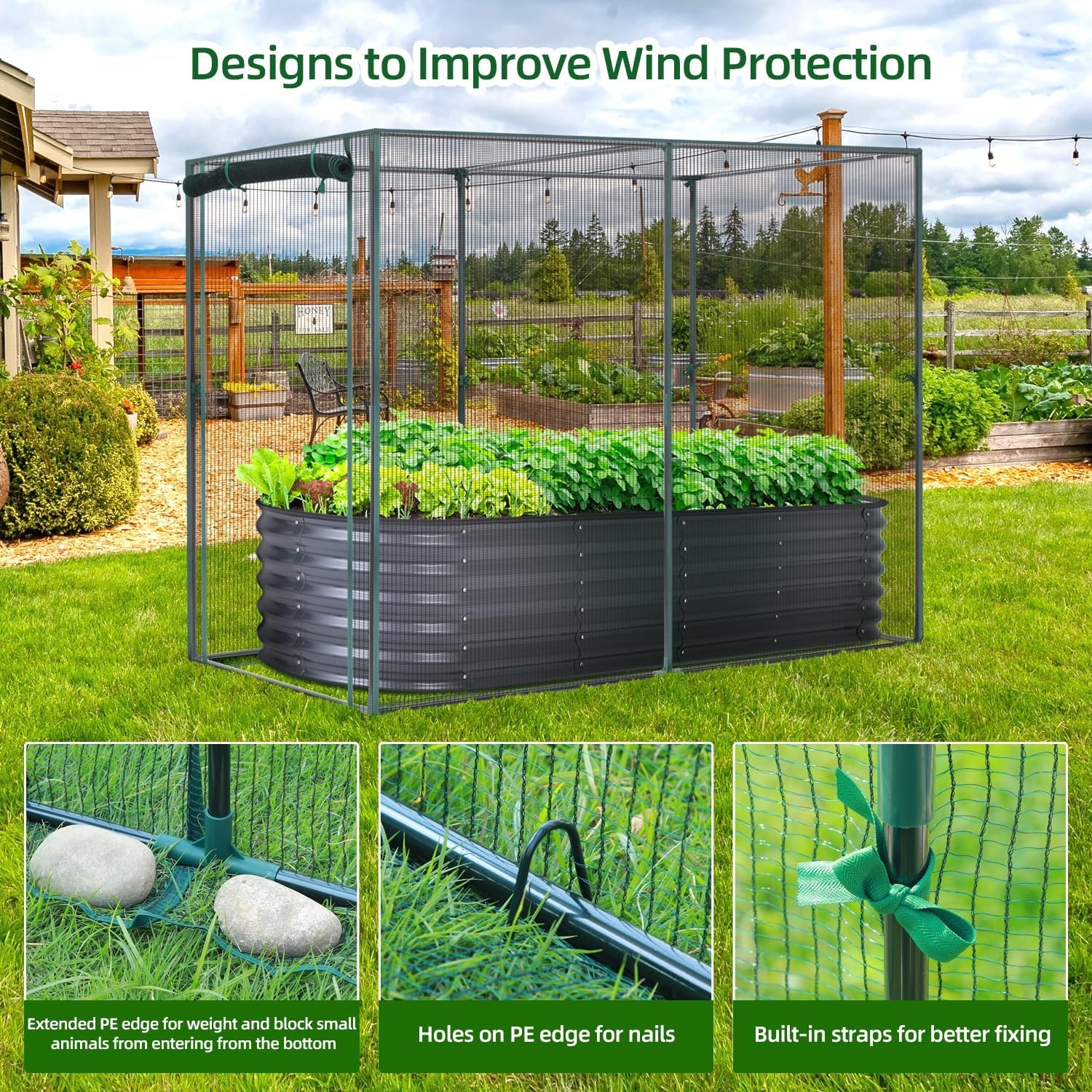 image:imageOhuhu Crop Cages for Garden Plant66x39x53 Ft Plant Protection Tent with Zippered Door Raised Bed Cover Garden Bed Cover with Frame WindResistant Plant Cages for Outdoor Plants66 x 39 x 53