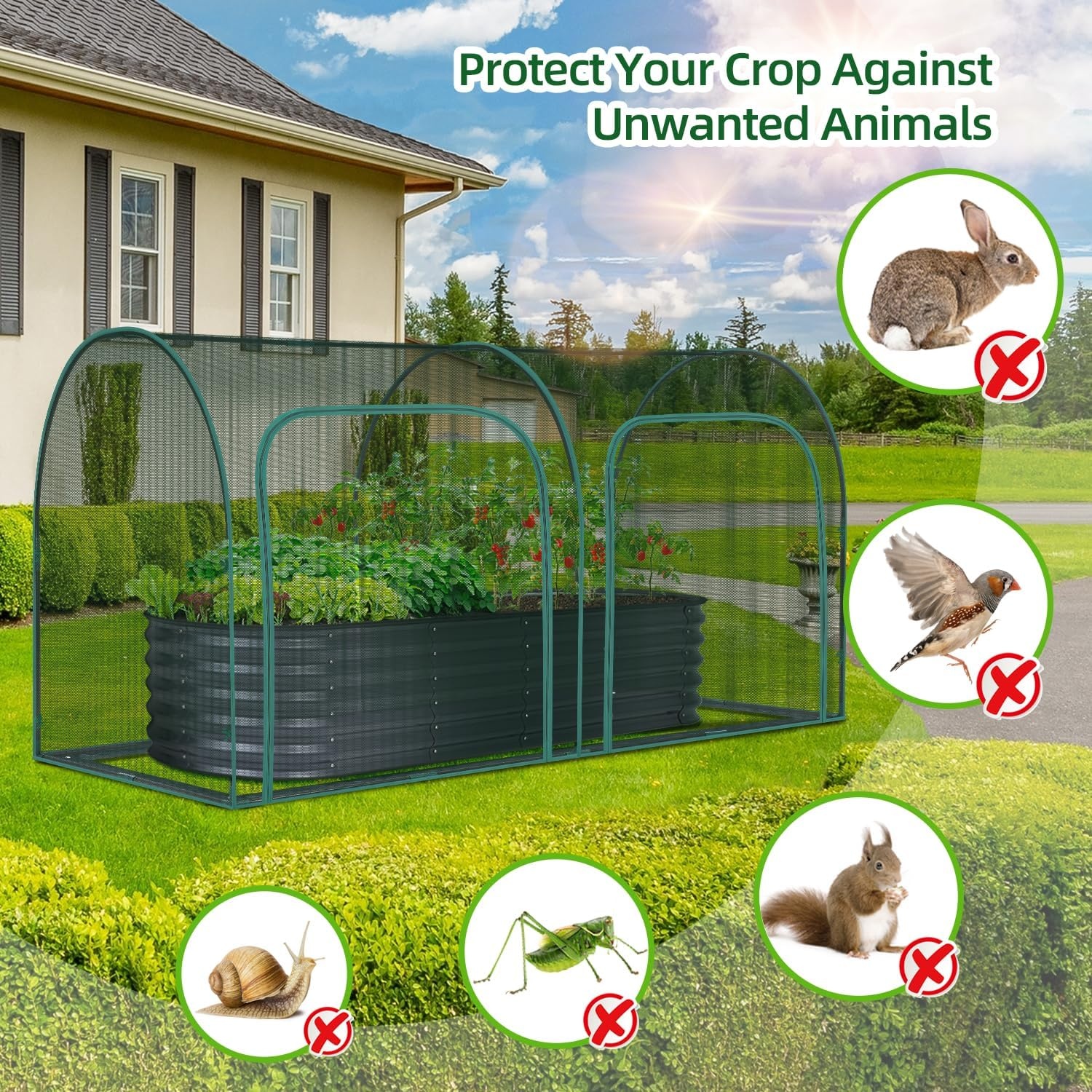 image:imageOhuhu Crop Cages for Garden Plant66x39x53 Ft Plant Protection Tent with Zippered Door Raised Bed Cover Garden Bed Cover with Frame WindResistant Plant Cages for Outdoor Plants8 x 4 x 4