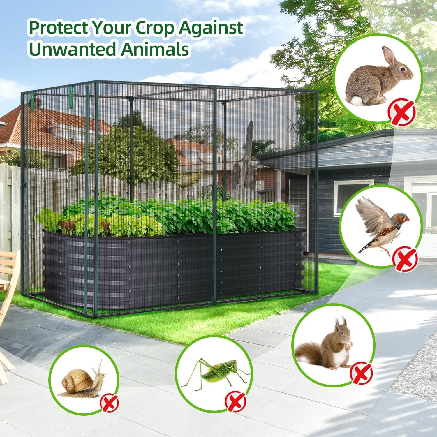 image:imageOhuhu Crop Cages for Garden Plant66x39x53 Ft Plant Protection Tent with Zippered Door Raised Bed Cover Garden Bed Cover with Frame WindResistant Plant Cages for Outdoor Plants66 x 39 x 53