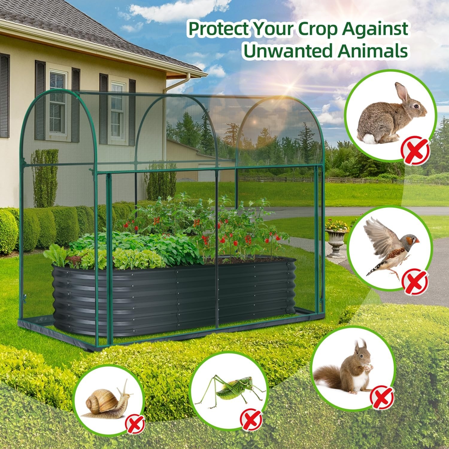 image:imageOhuhu Crop Cages for Garden Plant66x39x53 Ft Plant Protection Tent with Zippered Door Raised Bed Cover Garden Bed Cover with Frame WindResistant Plant Cages for Outdoor Plants6 x 3 x 5