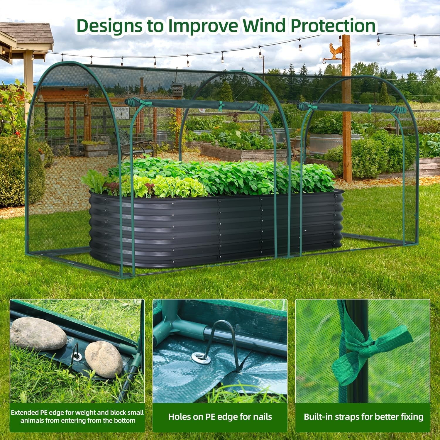 image:imageOhuhu Crop Cages for Garden Plant66x39x53 Ft Plant Protection Tent with Zippered Door Raised Bed Cover Garden Bed Cover with Frame WindResistant Plant Cages for Outdoor Plants8 x 4 x 4