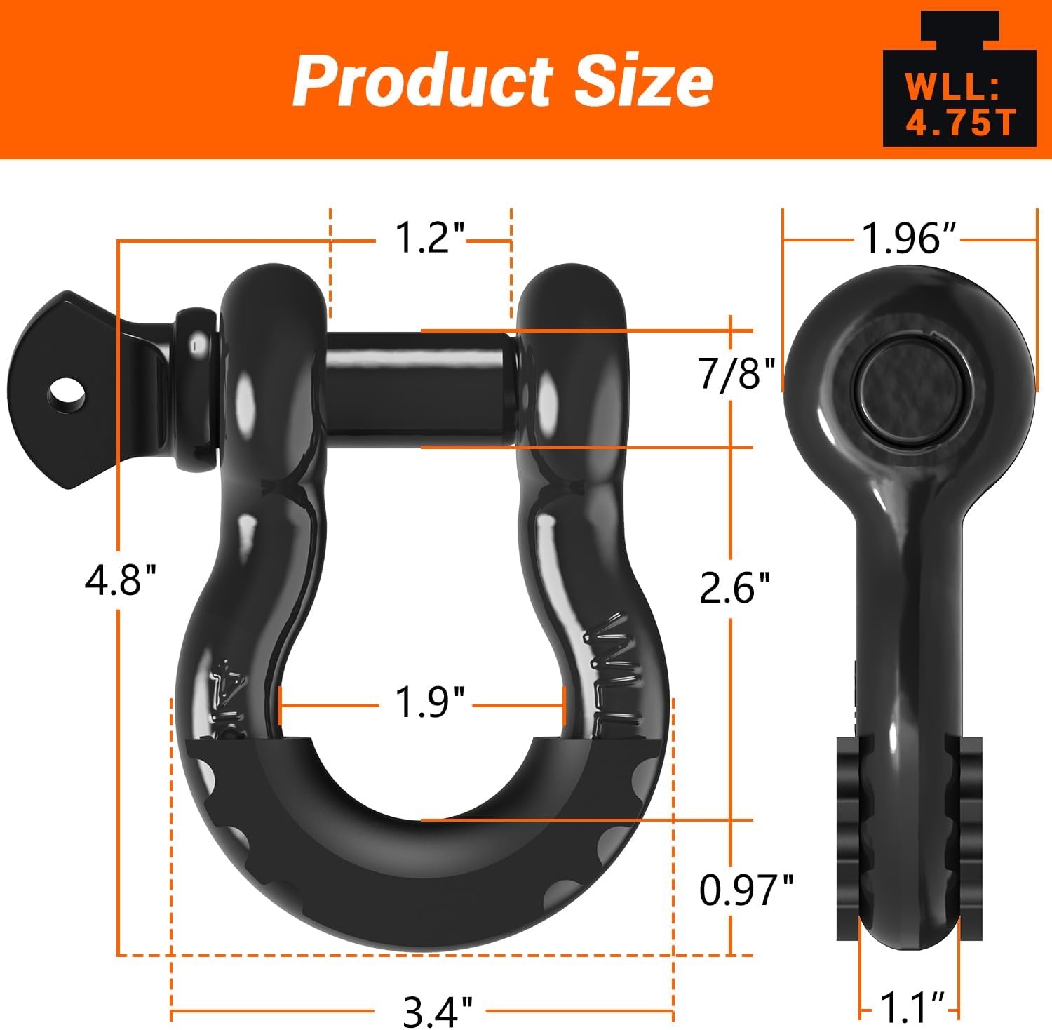 image:imageOhuhu D Ring Shackles 34 2 Pack D Shackle Rugged 20 Ton 44000 lbs Maximum Break Strength 475 Ton 9500 Lbs CapacityAlloy Steel Silicone