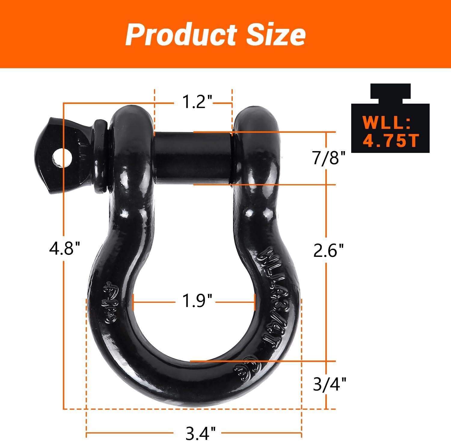image:imageOhuhu D Ring Shackles 34 2 Pack D Shackle Rugged 20 Ton 44000 lbs Maximum Break Strength 475 Ton 9500 Lbs CapacityAlloy Steel