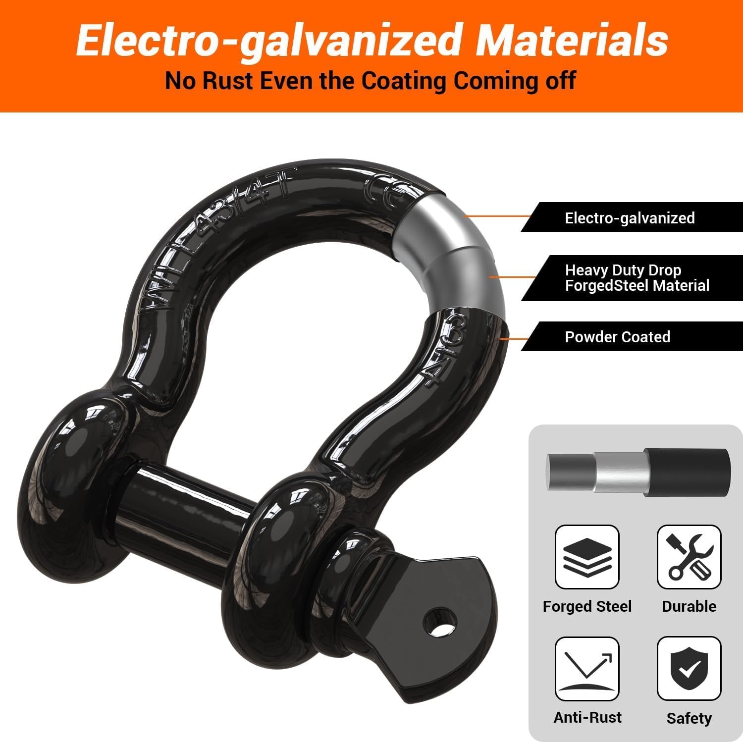 image:imageOhuhu D Ring Shackles 34 2 Pack D Shackle Rugged 20 Ton 44000 lbs Maximum Break Strength 475 Ton 9500 Lbs CapacityAlloy Steel