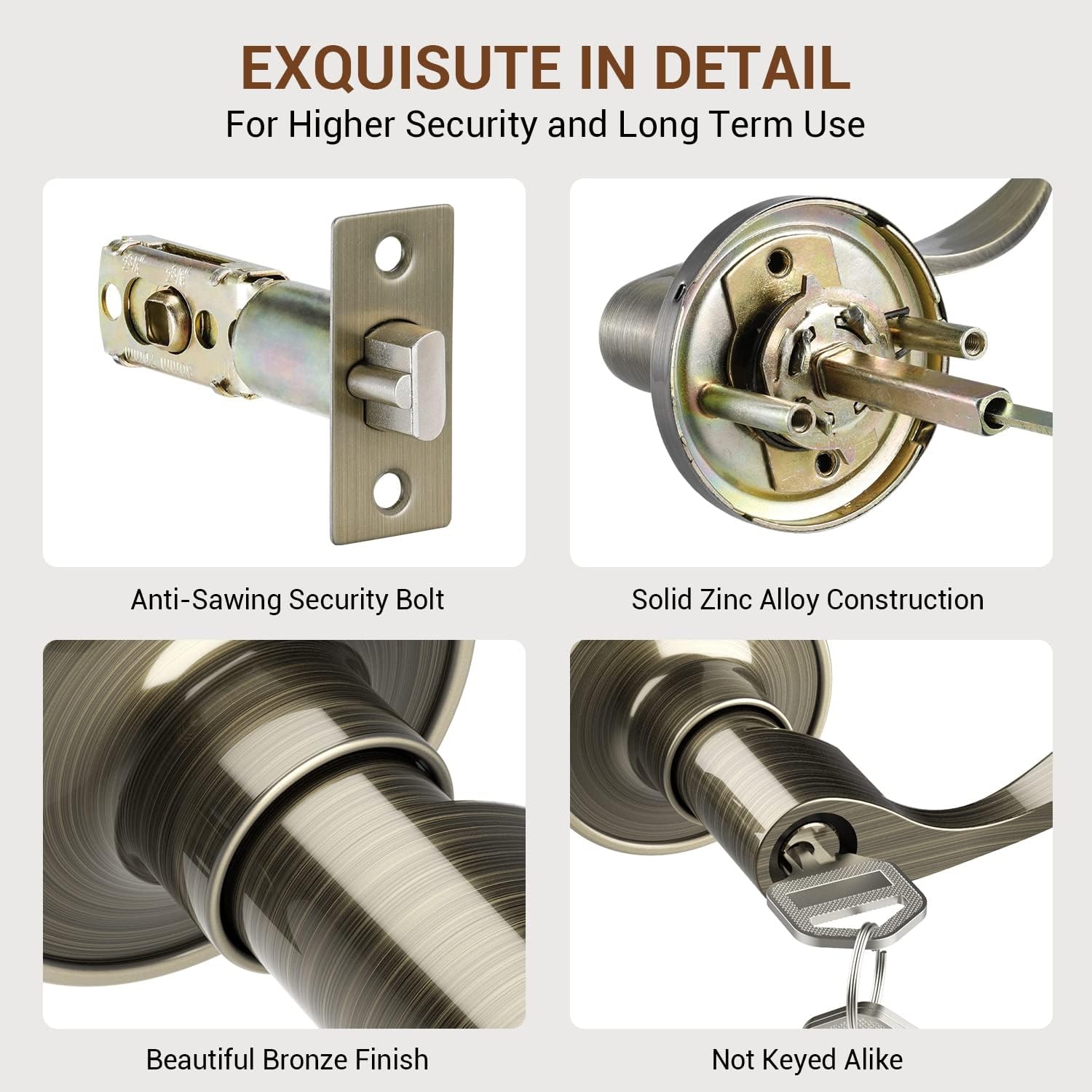 image:imageOhuhu Door Handle Bronze Door Knobs Interior Exterior Door Lock Lever with Key Antique Brass for Bedroom Bathroom Privacy not Keyed Alike Wave Style Entry locksets Zinc Alloy