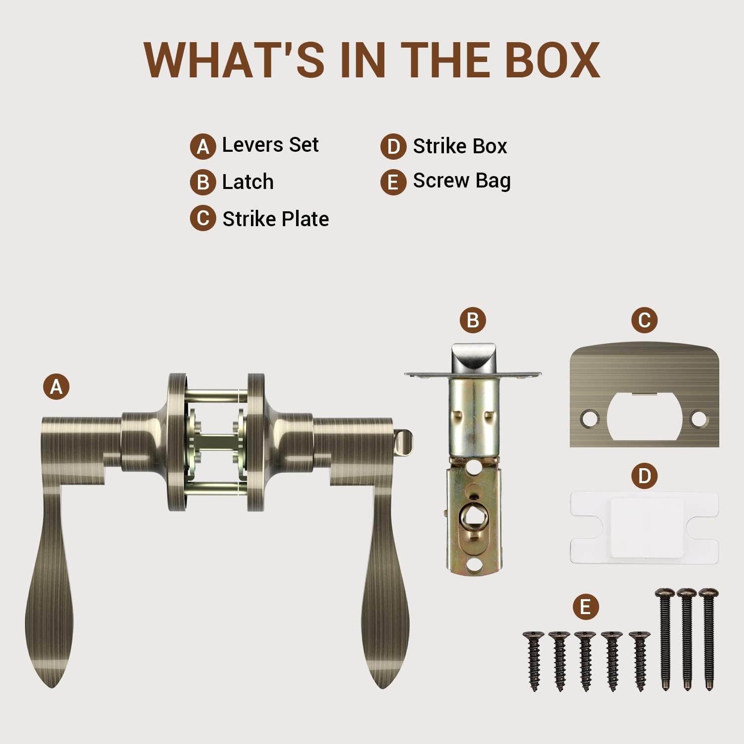 image:imageOhuhu Door Handle Bronze Door Knobs Interior Exterior Door Lock Lever with Key Antique Brass for Bedroom Bathroom Privacy not Keyed Alike Wave Style Entry locksets Zinc Alloy