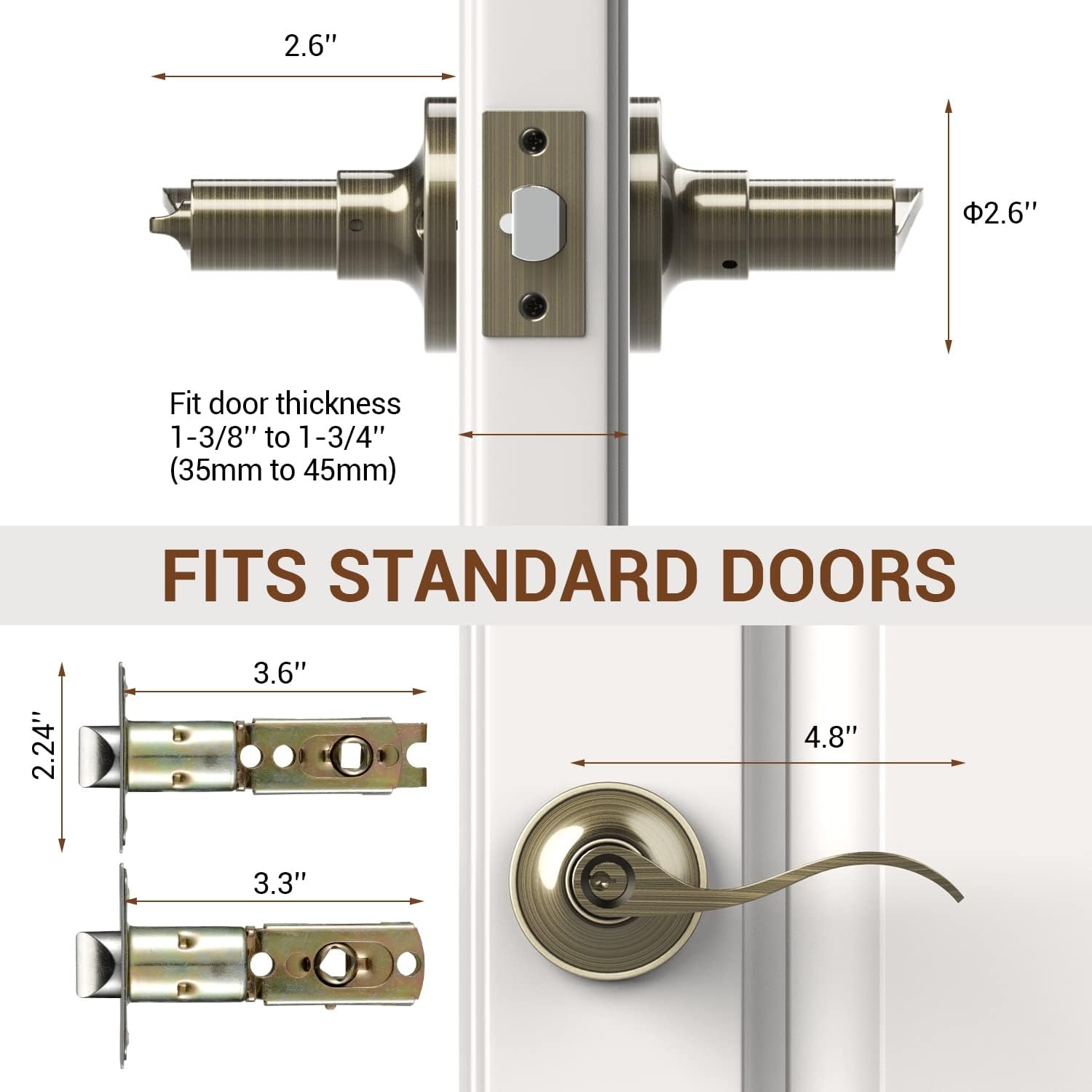image:imageOhuhu Door Handle Bronze Door Knobs Interior Exterior Door Lock Lever with Key Antique Brass for Bedroom Bathroom Privacy not Keyed Alike Wave Style Entry locksets Zinc Alloy