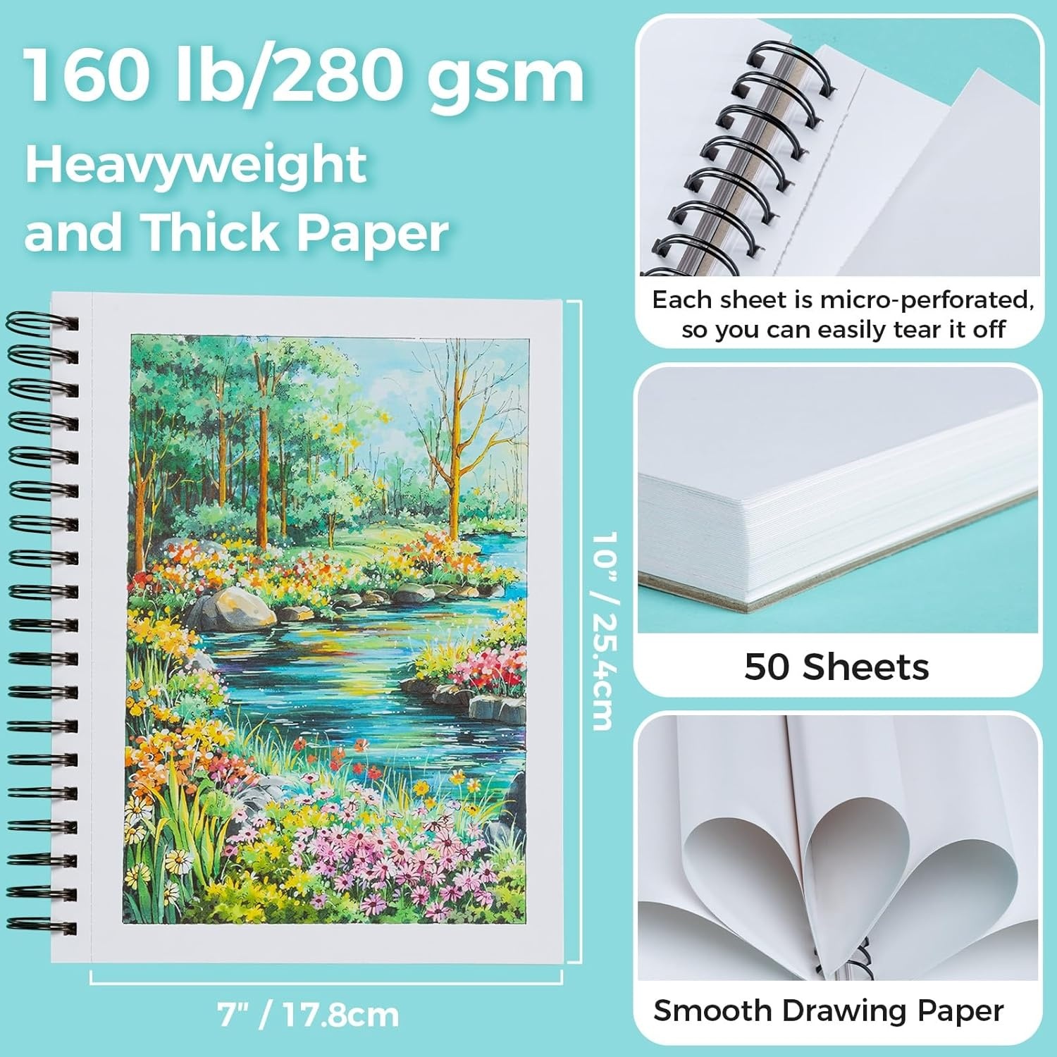 image:imageOhuhu DoubleSided Bleedproof Marker Pad 83x83 Square Paper Size 160 LB280 GSM Heavyweight Smooth Drawing Paper 50 Sheets100 Pages SpiralBound Sketchbook for Alcohol Markers7 x 10