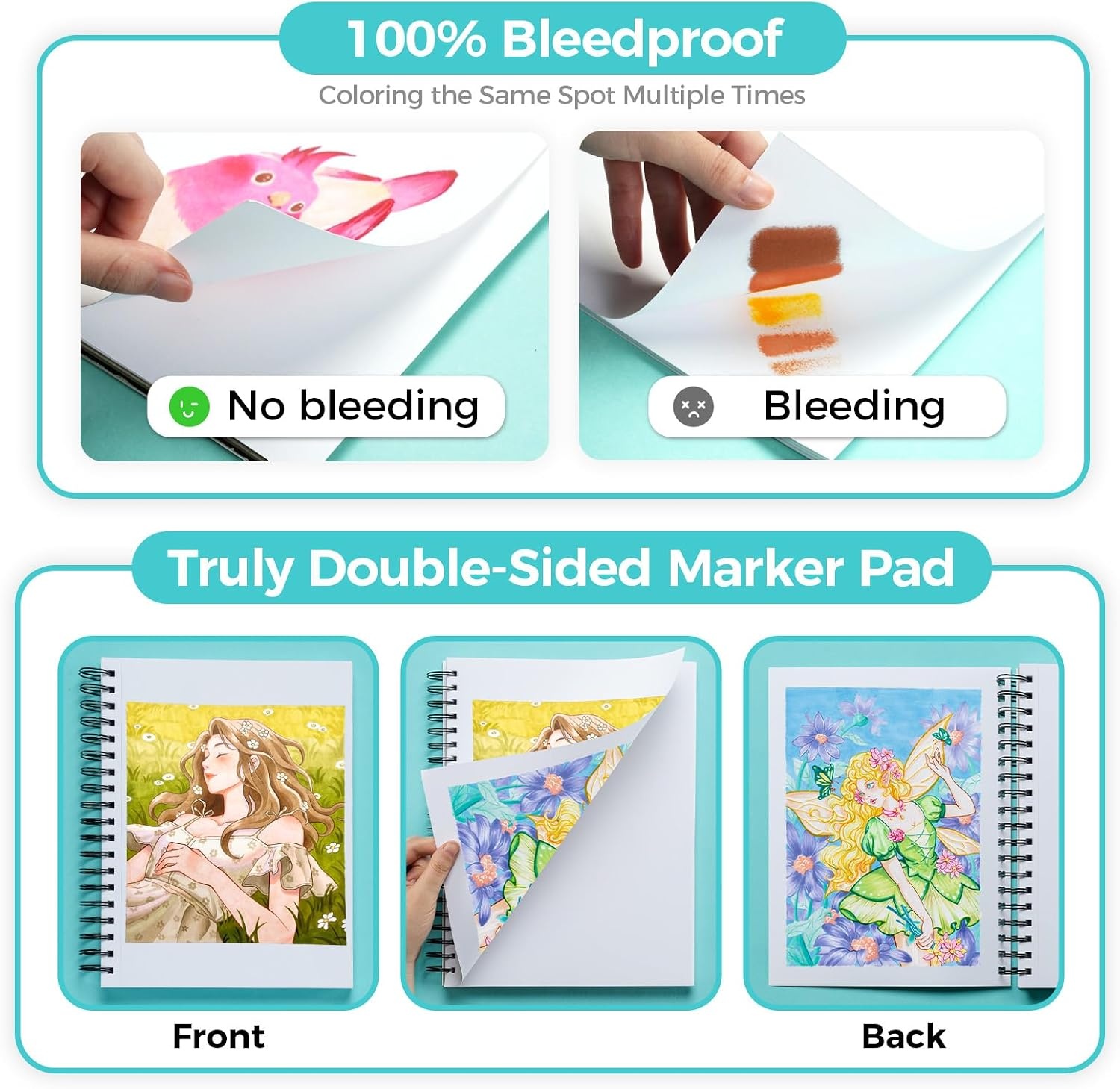 image:imageOhuhu DoubleSided Bleedproof Marker Pad 83x83 Square Paper Size 160 LB280 GSM Heavyweight Smooth Drawing Paper 50 Sheets100 Pages SpiralBound Sketchbook for Alcohol Markers7 x 10