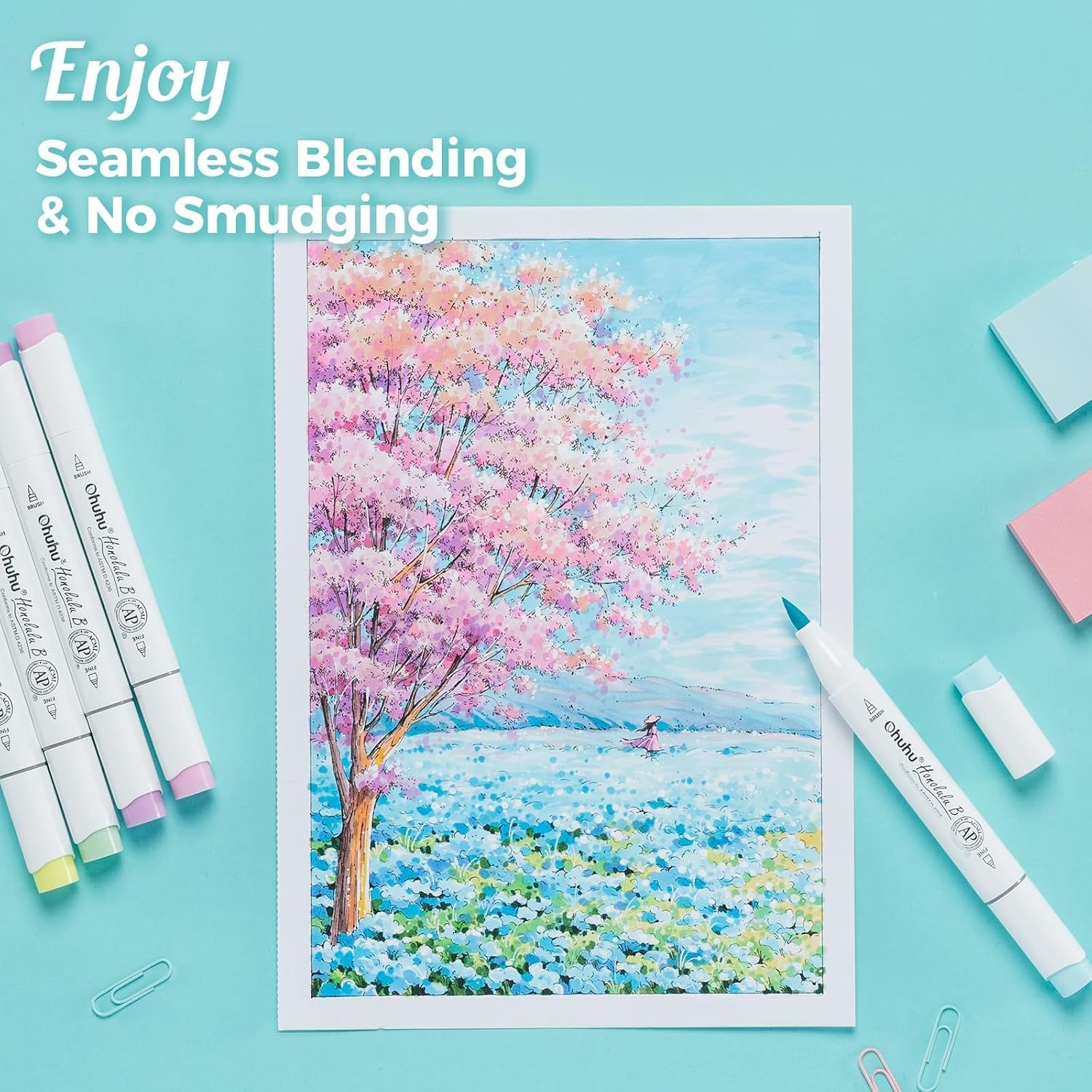 image:imageOhuhu DoubleSided Bleedproof Marker Pad 83x83 Square Paper Size 160 LB280 GSM Heavyweight Smooth Drawing Paper 50 Sheets100 Pages SpiralBound Sketchbook for Alcohol Markers83 x 83