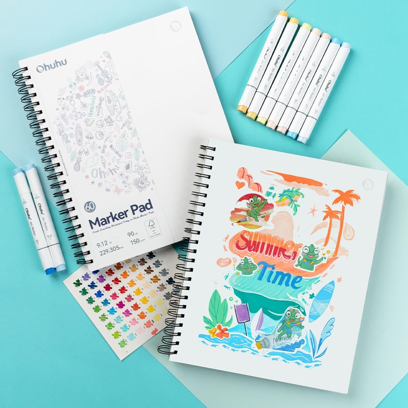 image:imageOhuhu DoubleSided Marker Pad Art Sketchbook Bleedproof 63x63 Small Square Paper Size 90 LB150 GSM Smooth Drawing Paper 60 Sheets120 Pages Hardcover Sketching Book for Alcohol Markers9 x 12