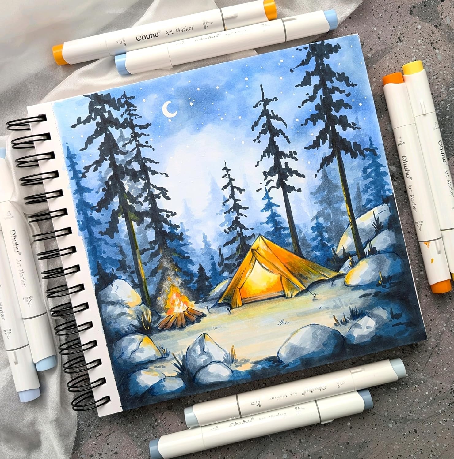 image:imageOhuhu DoubleSided Marker Pad Art Sketchbook Bleedproof 63x63 Small Square Paper Size 90 LB150 GSM Smooth Drawing Paper 60 Sheets120 Pages Hardcover Sketching Book for Alcohol Markers83 x 83