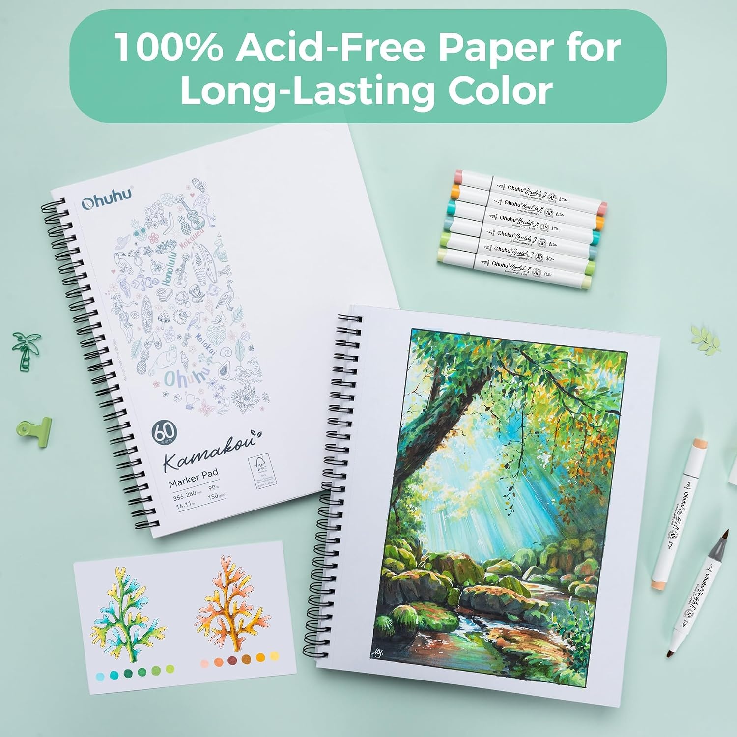 image:imageOhuhu DoubleSided Marker Pad Art Sketchbook Bleedproof 63x63 Small Square Paper Size 90 LB150 GSM Smooth Drawing Paper 60 Sheets120 Pages Hardcover Sketching Book for Alcohol Markers11 x 14