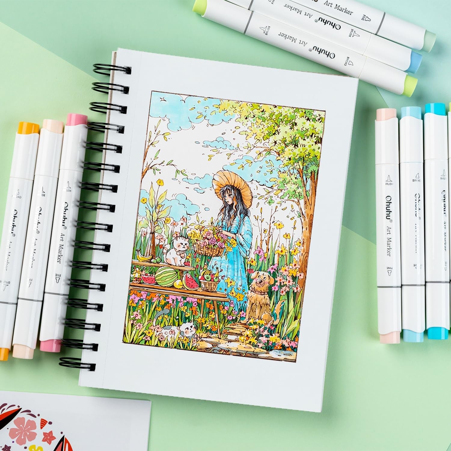 image:imageOhuhu DoubleSided Marker Pad Art Sketchbook Bleedproof 63x63 Small Square Paper Size 90 LB150 GSM Smooth Drawing Paper 60 Sheets120 Pages Hardcover Sketching Book for Alcohol Markers55 x 85