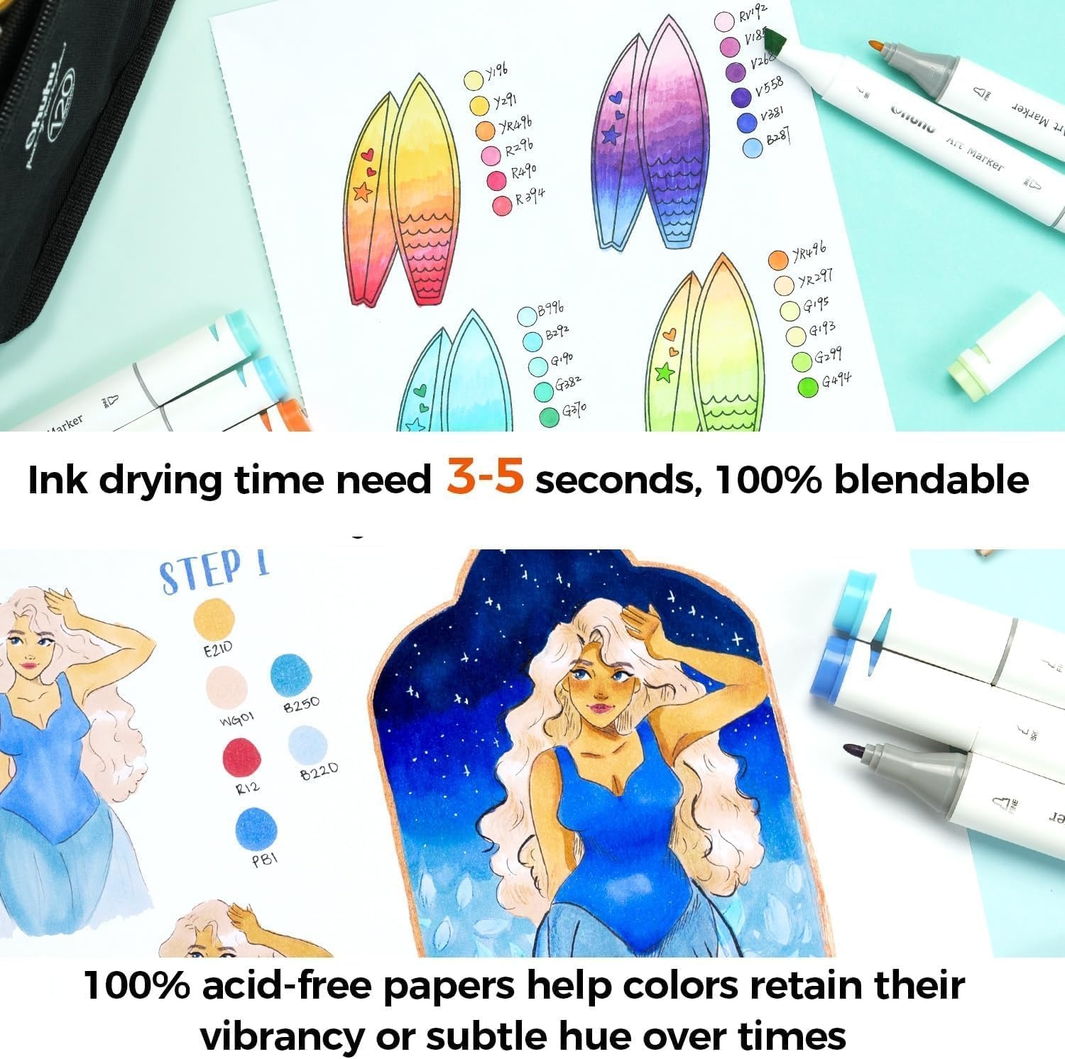 image:imageOhuhu DoubleSided Marker Pad Art Sketchbook Bleedproof 63x63 Small Square Paper Size 90 LB150 GSM Smooth Drawing Paper 60 Sheets120 Pages Hardcover Sketching Book for Alcohol Markers83 x 83