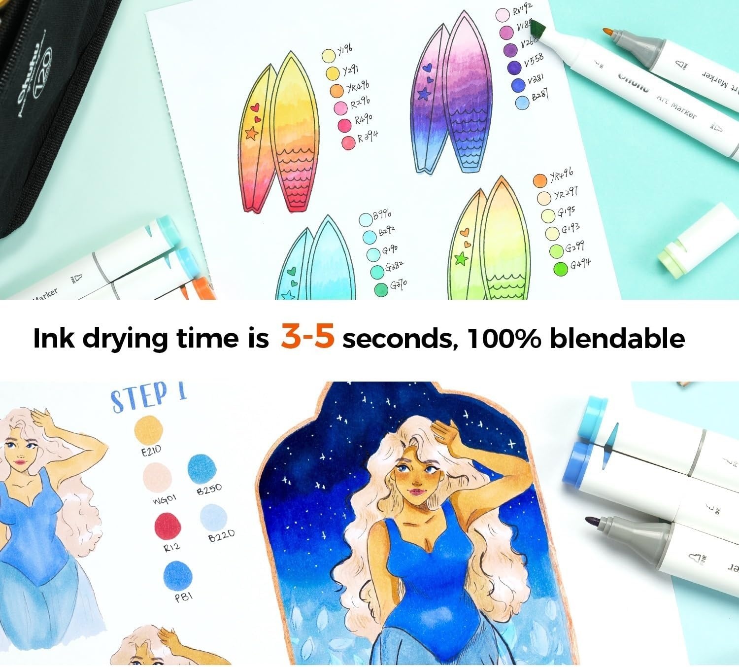 image:imageOhuhu DoubleSided Marker Pad Art Sketchbook Bleedproof 63x63 Small Square Paper Size 90 LB150 GSM Smooth Drawing Paper 60 Sheets120 Pages Hardcover Sketching Book for Alcohol Markers7 x 10