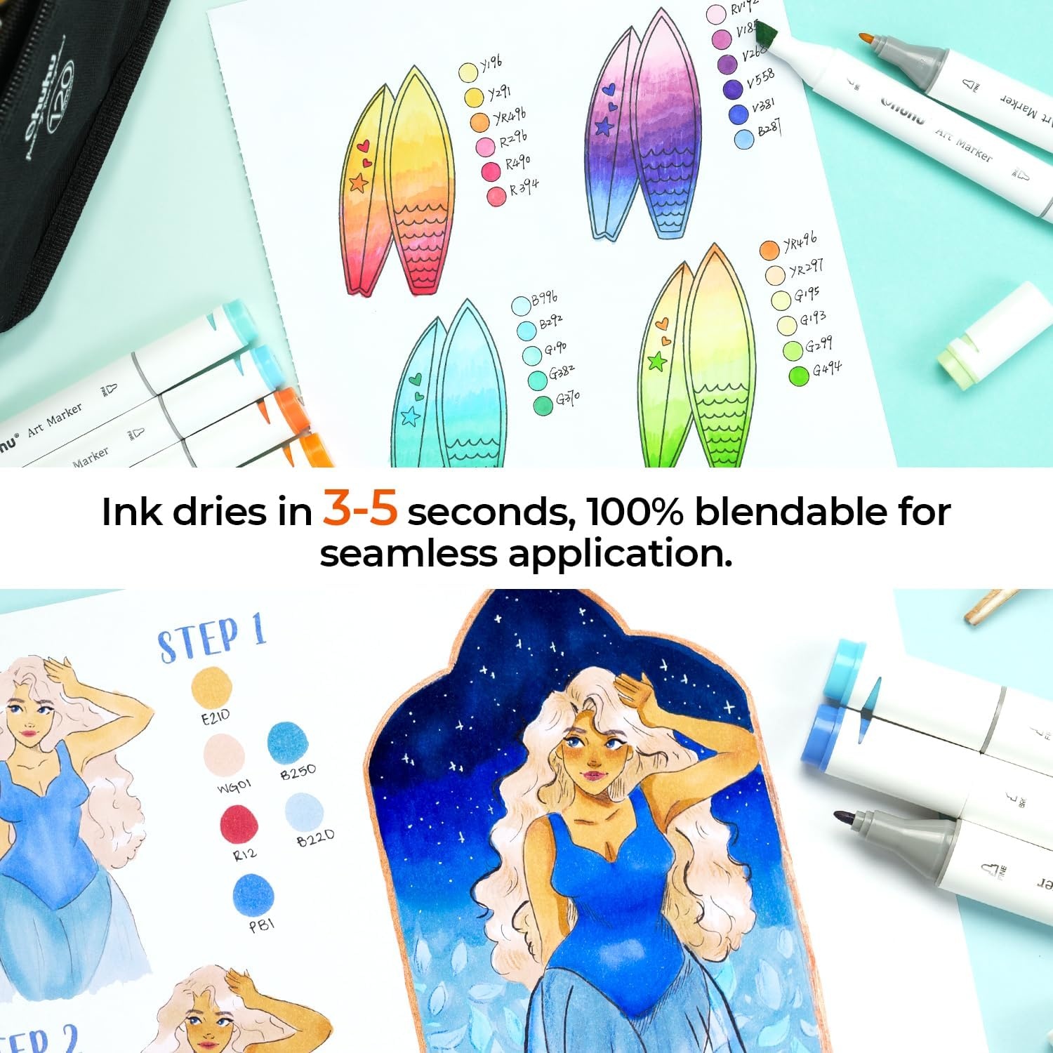 image:imageOhuhu DoubleSided Marker Pad Art Sketchbook Bleedproof 63x63 Small Square Paper Size 90 LB150 GSM Smooth Drawing Paper 60 Sheets120 Pages Hardcover Sketching Book for Alcohol Markers63 x 63