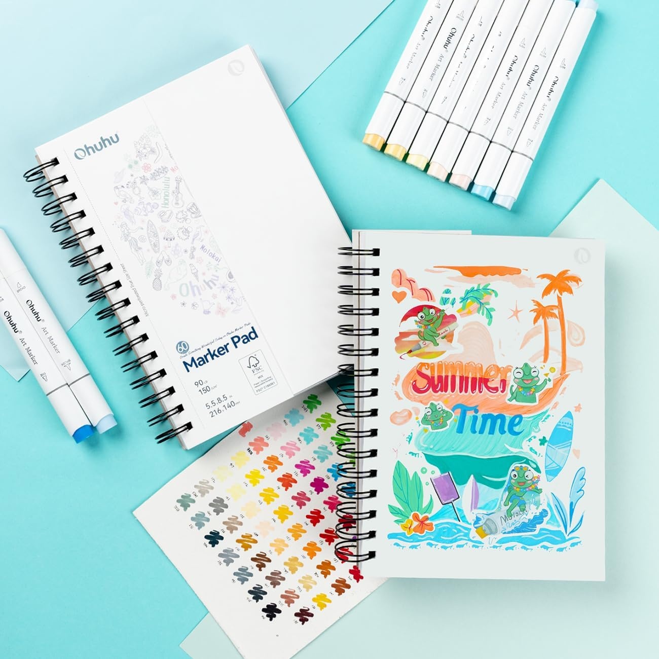 image:imageOhuhu DoubleSided Marker Pad Art Sketchbook Bleedproof 63x63 Small Square Paper Size 90 LB150 GSM Smooth Drawing Paper 60 Sheets120 Pages Hardcover Sketching Book for Alcohol Markers55 x 85