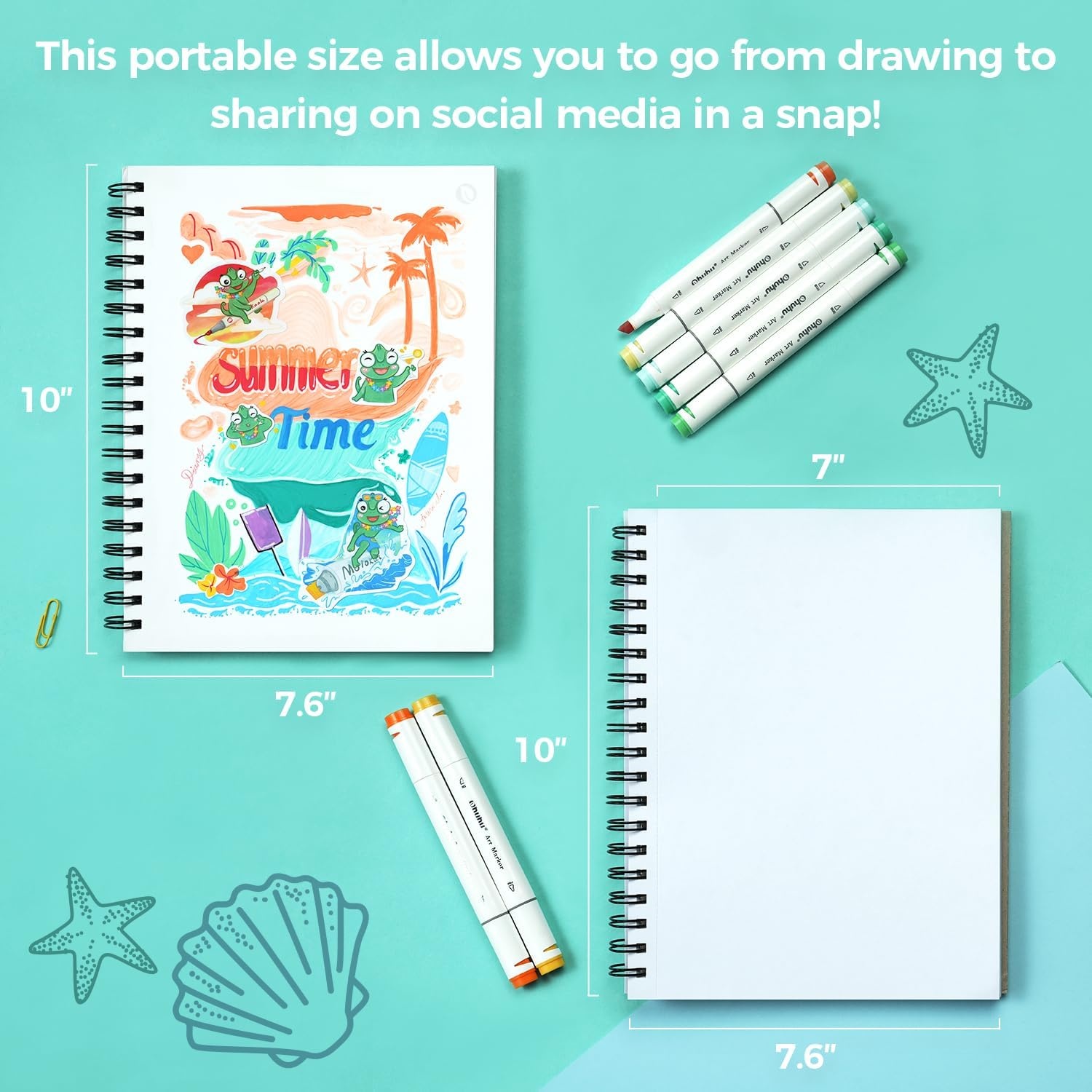 image:imageOhuhu DoubleSided Marker Pad Art Sketchbook Bleedproof 63x63 Small Square Paper Size 90 LB150 GSM Smooth Drawing Paper 60 Sheets120 Pages Hardcover Sketching Book for Alcohol Markers7 x 10