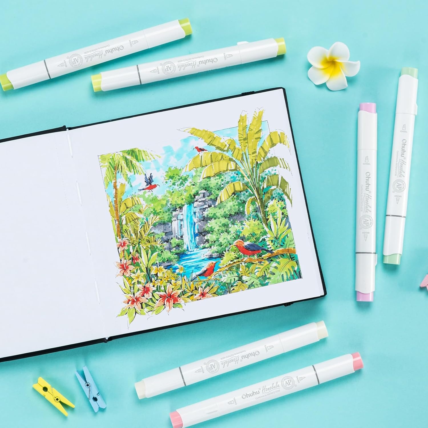 image:imageOhuhu DoubleSided Marker Pad Art Sketchbook Bleedproof 63x63 Small Square Paper Size 90 LB150 GSM Smooth Drawing Paper 60 Sheets120 Pages Hardcover Sketching Book for Alcohol Markers63 x 63