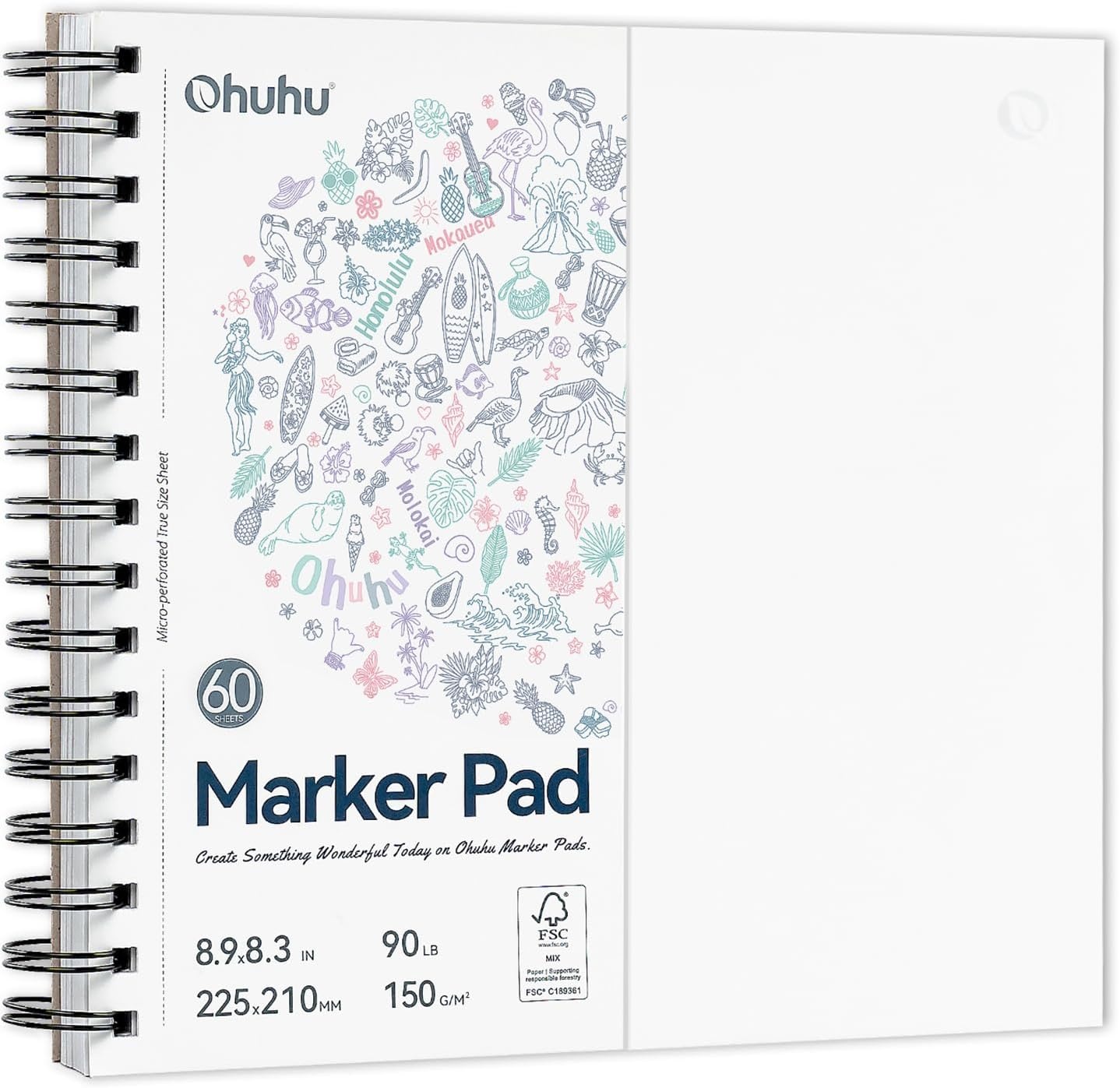 image:imageOhuhu DoubleSided Marker Pad Art Sketchbook Bleedproof 63x63 Small Square Paper Size 90 LB150 GSM Smooth Drawing Paper 60 Sheets120 Pages Hardcover Sketching Book for Alcohol Markers83 x 83