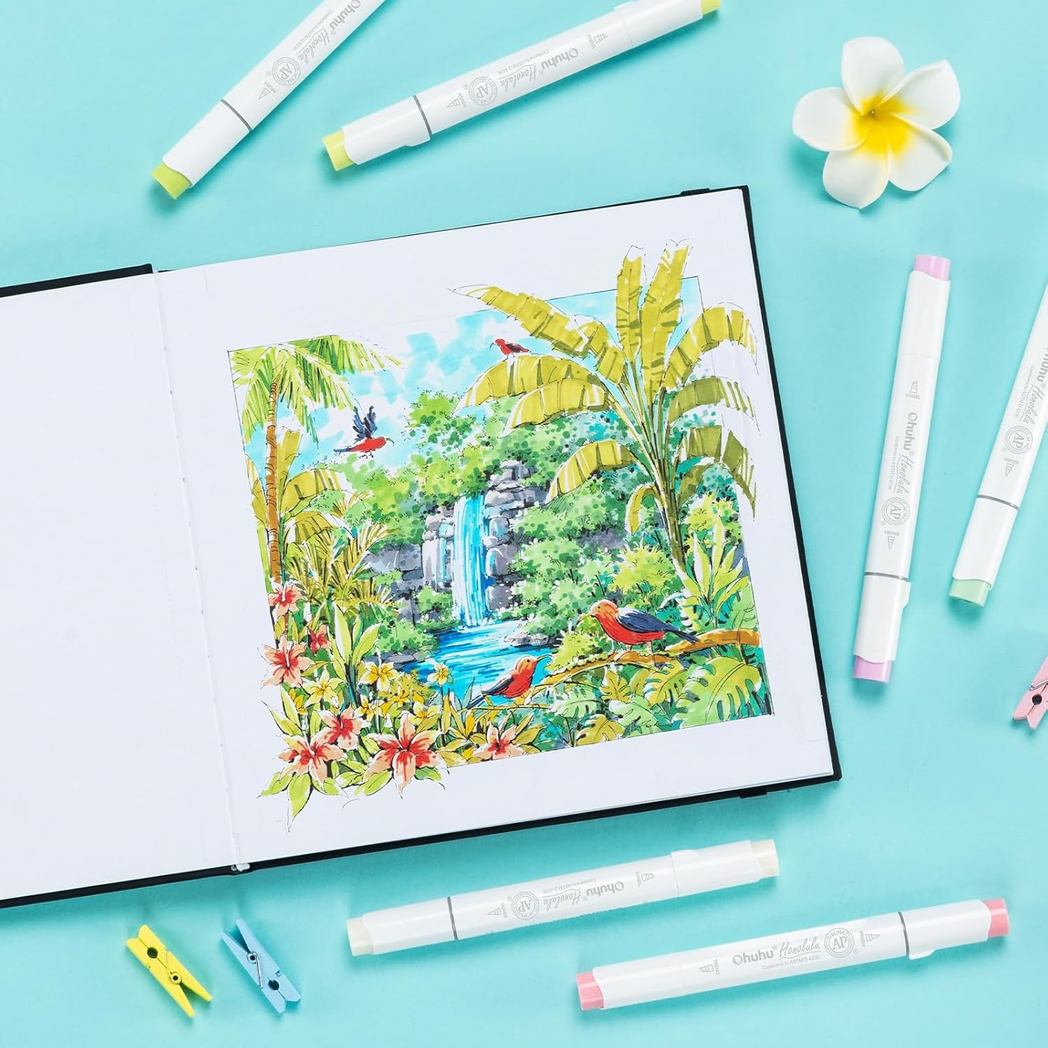 image:imageOhuhu DoubleSided Marker Pad Art Sketchbook Bleedproof 63x63 Small Square Paper Size 90 LB150 GSM Smooth Drawing Paper 60 Sheets120 Pages Hardcover Sketching Book for Alcohol Markers83 x 83