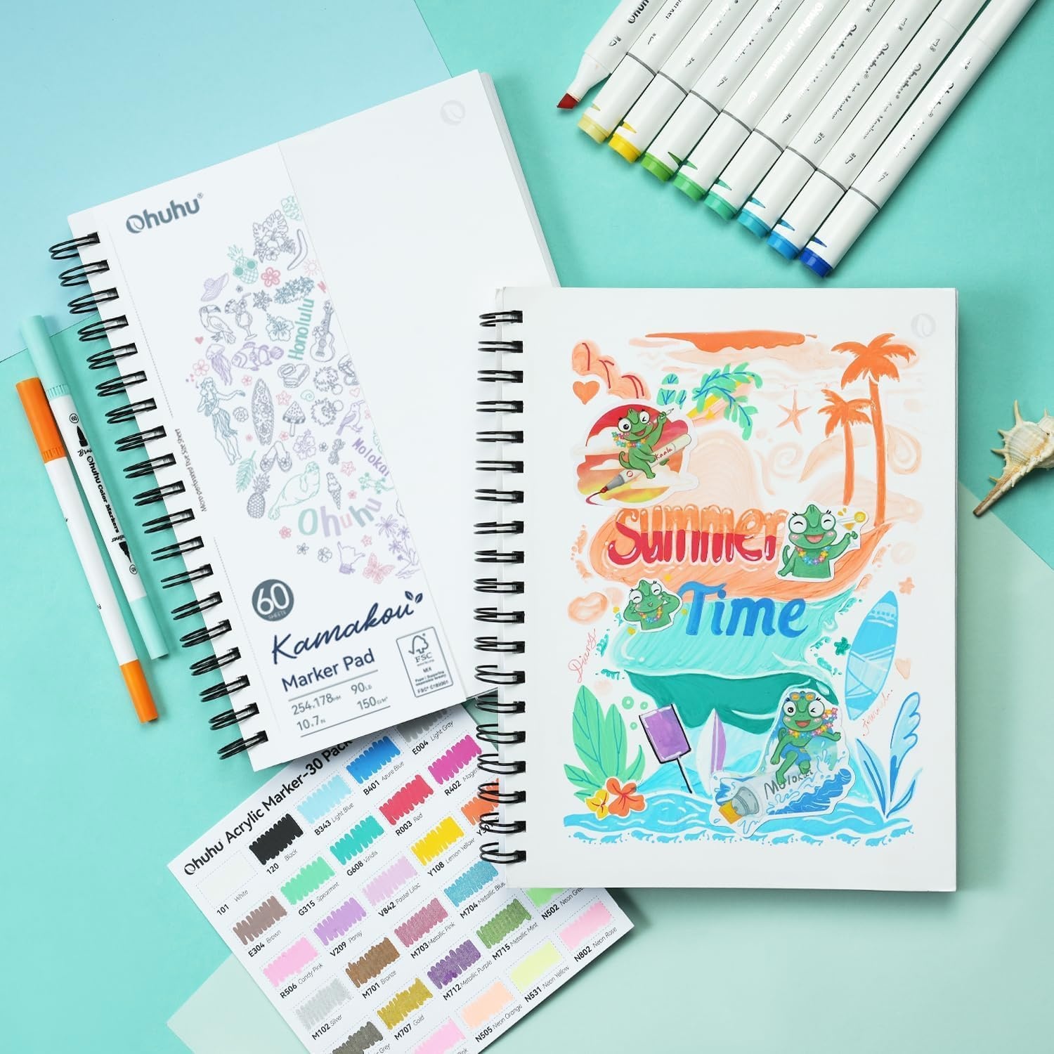 image:imageOhuhu DoubleSided Marker Pad Art Sketchbook Bleedproof 63x63 Small Square Paper Size 90 LB150 GSM Smooth Drawing Paper 60 Sheets120 Pages Hardcover Sketching Book for Alcohol Markers7 x 10