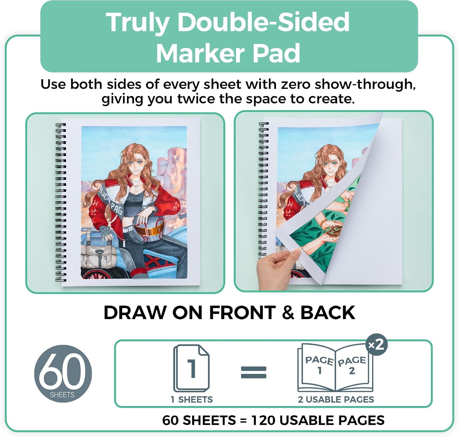 image:imageOhuhu DoubleSided Marker Pad Art Sketchbook Bleedproof 63x63 Small Square Paper Size 90 LB150 GSM Smooth Drawing Paper 60 Sheets120 Pages Hardcover Sketching Book for Alcohol Markers11 x 14