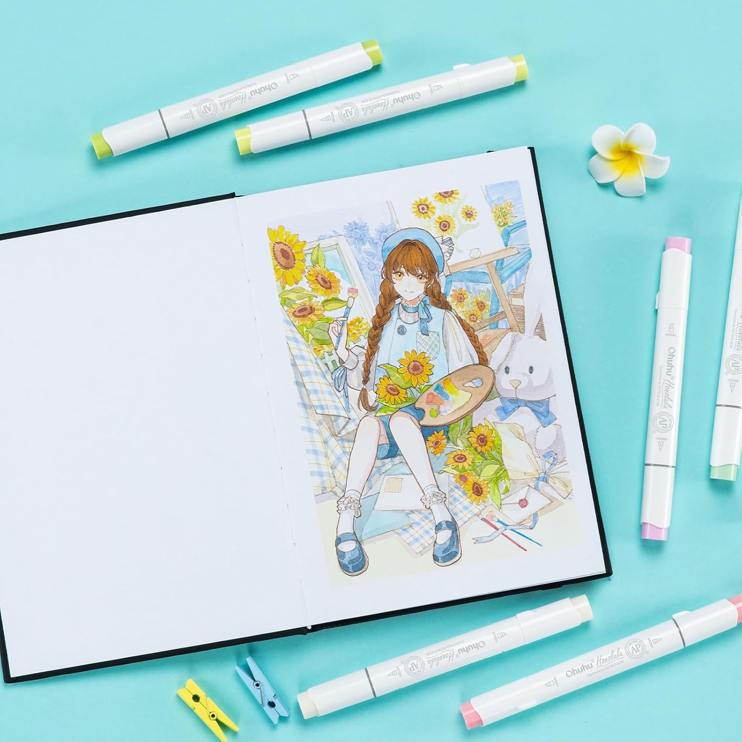 image:imageOhuhu DoubleSided Marker Pad Art Sketchbook Bleedproof 63x63 Small Square Paper Size 90 LB150 GSM Smooth Drawing Paper 60 Sheets120 Pages Hardcover Sketching Book for Alcohol Markers55 x 85