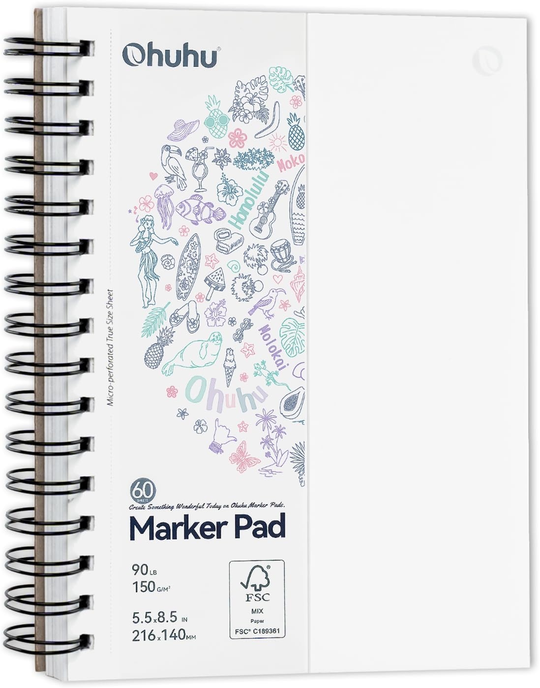 image:imageOhuhu DoubleSided Marker Pad Art Sketchbook Bleedproof 63x63 Small Square Paper Size 90 LB150 GSM Smooth Drawing Paper 60 Sheets120 Pages Hardcover Sketching Book for Alcohol Markers55 x 85