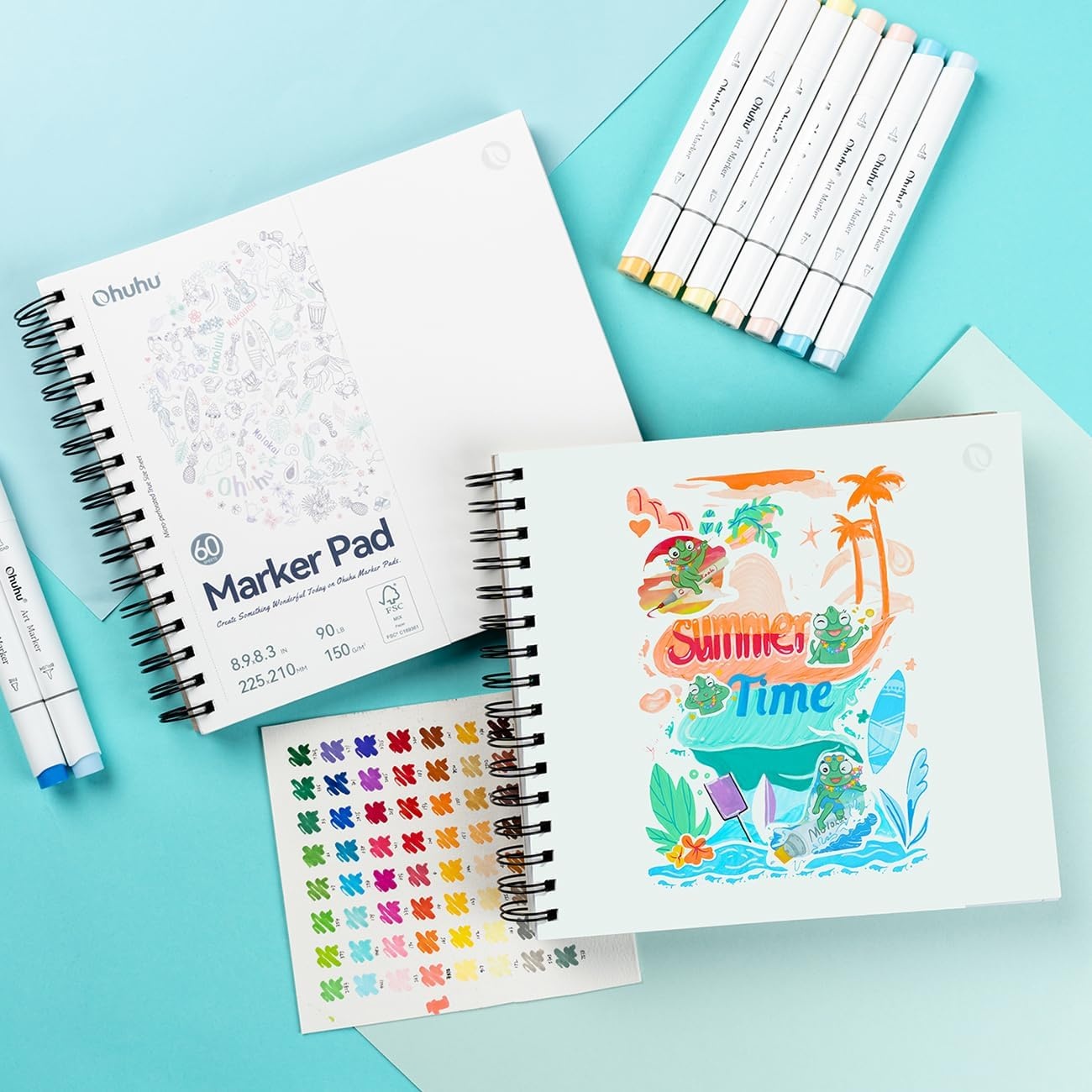 image:imageOhuhu DoubleSided Marker Pad Art Sketchbook Bleedproof 63x63 Small Square Paper Size 90 LB150 GSM Smooth Drawing Paper 60 Sheets120 Pages Hardcover Sketching Book for Alcohol Markers83 x 83