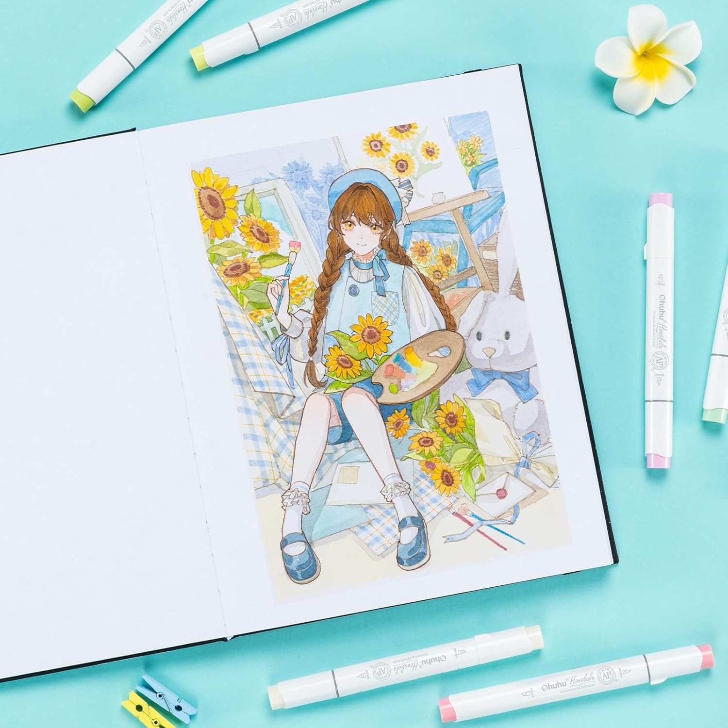 image:imageOhuhu DoubleSided Marker Pad Art Sketchbook Bleedproof 63x63 Small Square Paper Size 90 LB150 GSM Smooth Drawing Paper 60 Sheets120 Pages Hardcover Sketching Book for Alcohol Markers85 x 11