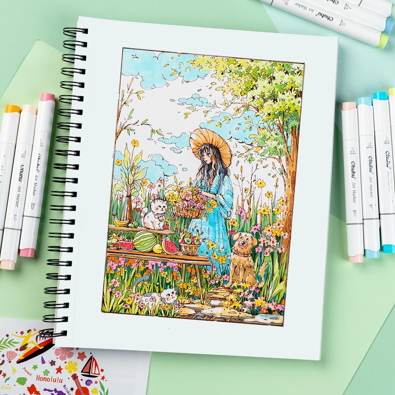 image:imageOhuhu DoubleSided Marker Pad Art Sketchbook Bleedproof 63x63 Small Square Paper Size 90 LB150 GSM Smooth Drawing Paper 60 Sheets120 Pages Hardcover Sketching Book for Alcohol Markers9 x 12