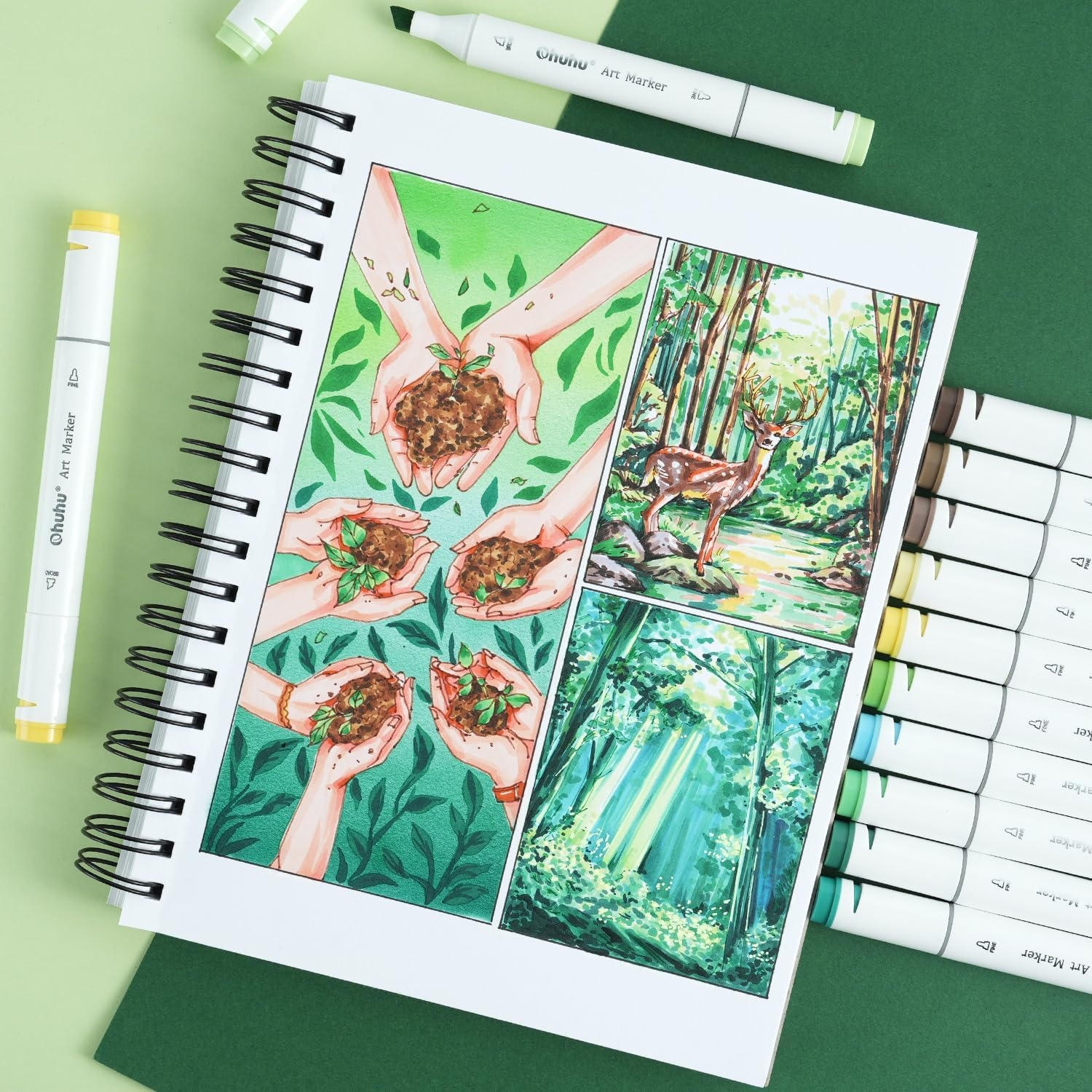 image:imageOhuhu DoubleSided Marker Pad Art Sketchbook Bleedproof 63x63 Small Square Paper Size 90 LB150 GSM Smooth Drawing Paper 60 Sheets120 Pages Hardcover Sketching Book for Alcohol Markers7 x 10