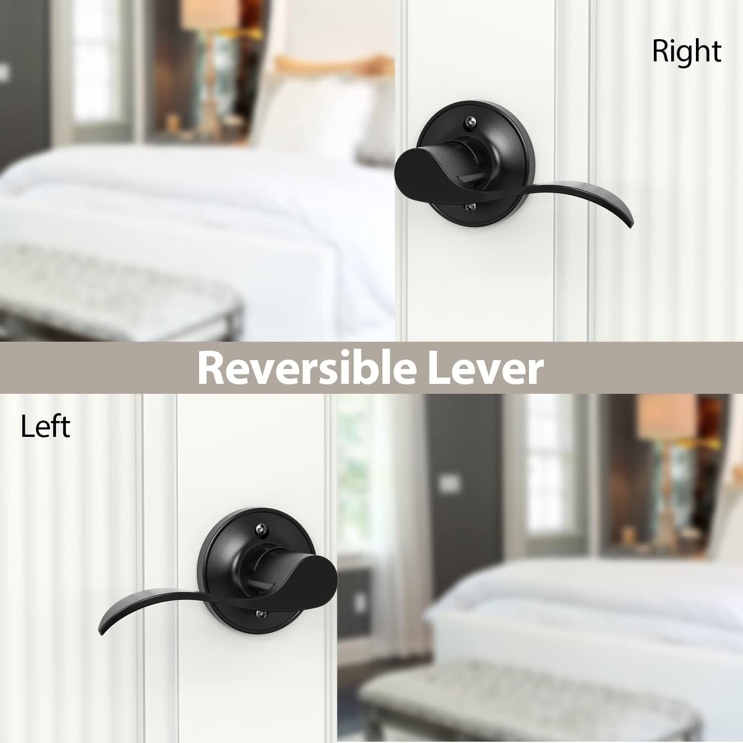 image:imageOhuhu Dummy Door Handles Black Door Handle Dummy Door Knob French Closet Door Handle Lever Single Side NonTurning Wave Style LeftRight Hand Satin Zinc Matte Finish Laundry Room Hallway Pantry4 Pack
