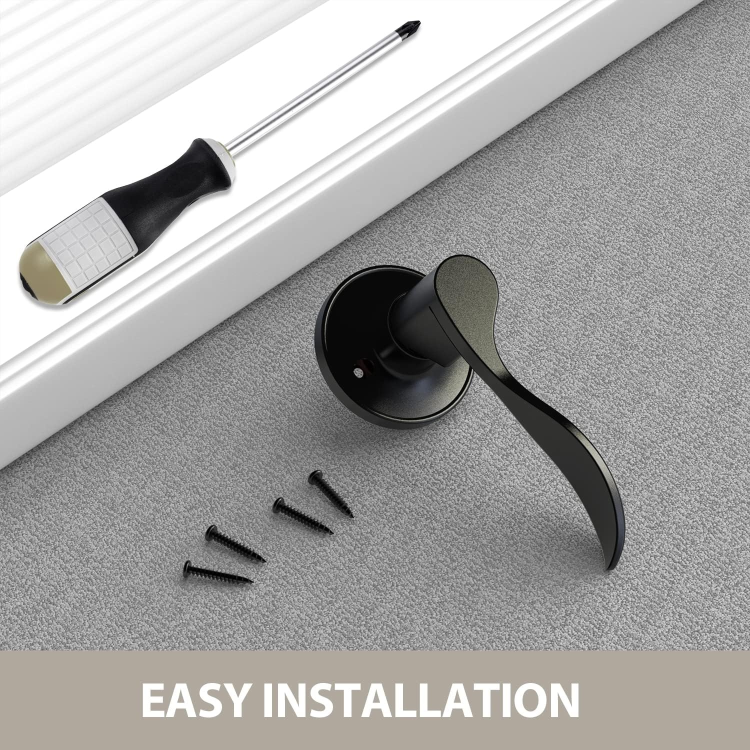 image:imageOhuhu Dummy Door Handles Black Door Handle Dummy Door Knob French Closet Door Handle Lever Single Side NonTurning Wave Style LeftRight Hand Satin Zinc Matte Finish Laundry Room Hallway Pantry4 Pack