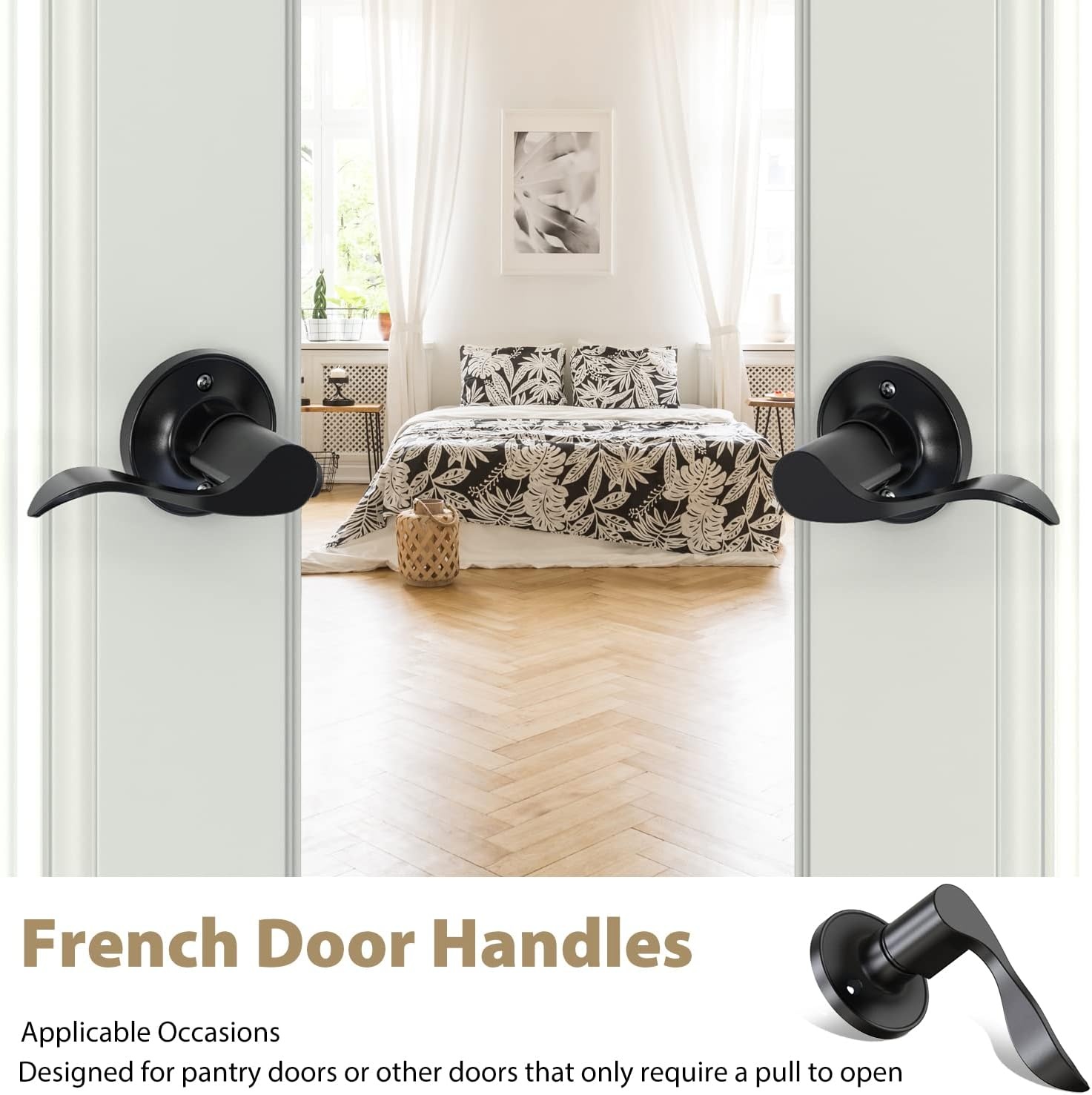 image:imageOhuhu Dummy Door Handles Black Door Handle Dummy Door Knob French Closet Door Handle Lever Single Side NonTurning Wave Style LeftRight Hand Satin Zinc Matte Finish Laundry Room Hallway Pantry4 Pack