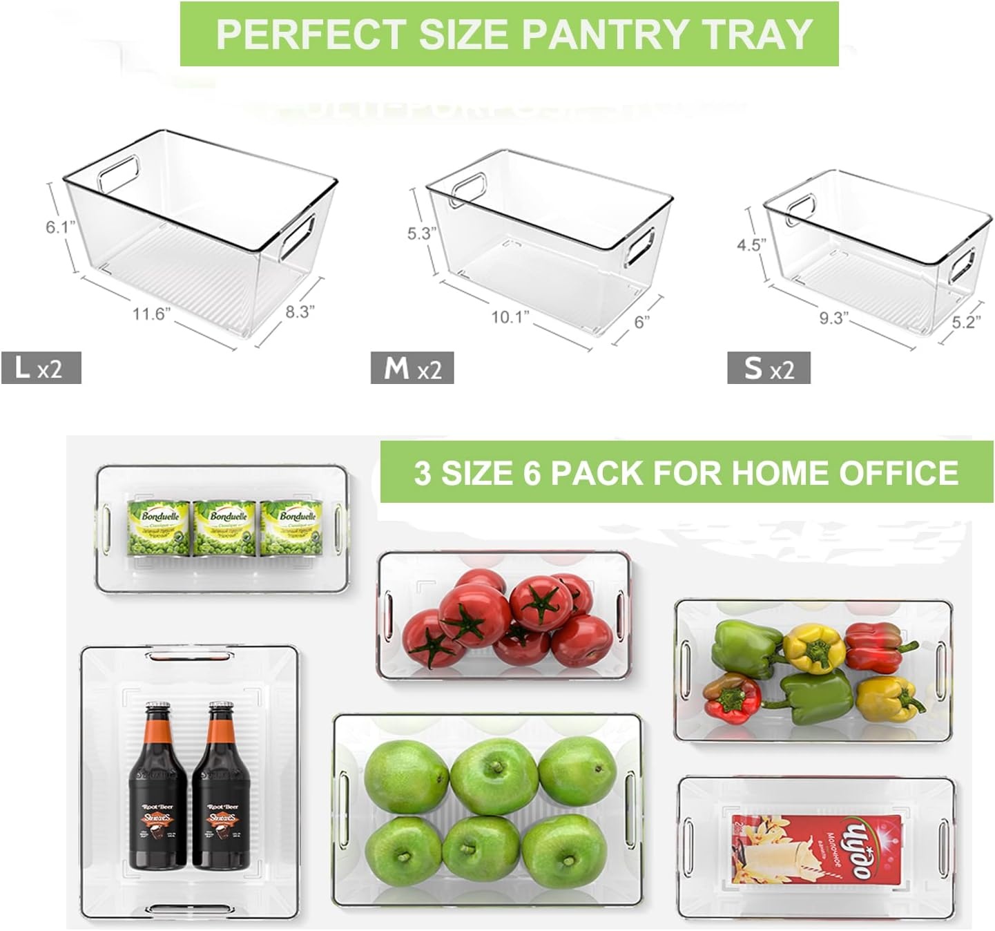 image:imageOhuhu Fridge Organizers Storage Clear Bins Large 6PCS Refrigerator Pantry Organization Stackable Containers Snack Fruit Veggie Egg Freezer Organizing FoodGrade ShatterResistant for Kitchen Cabinet